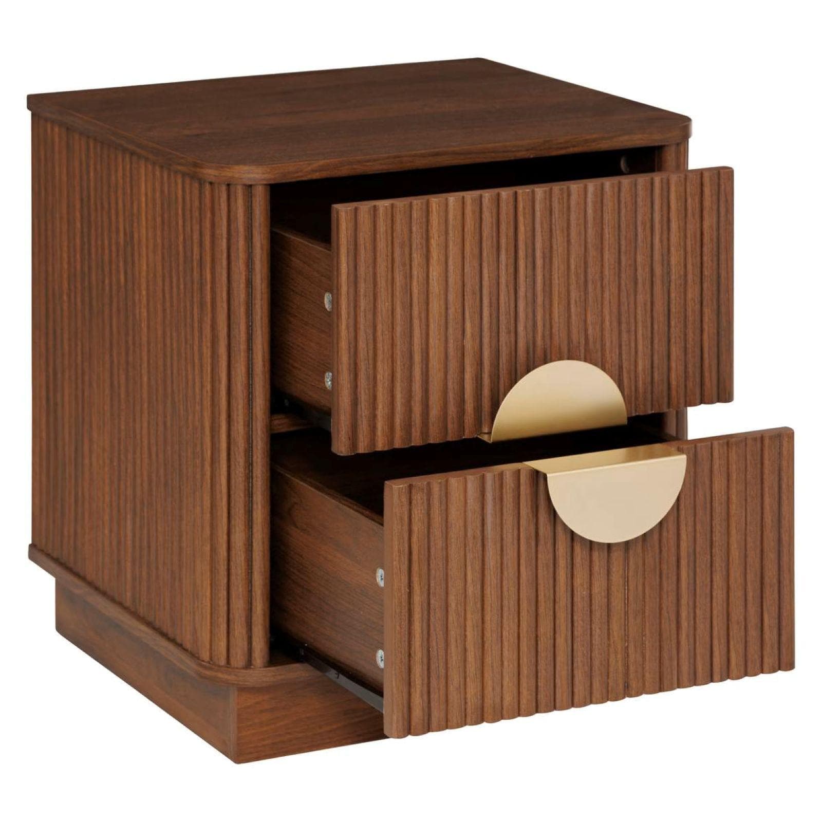 Comodino 45x50h cm in legno effetto noce cannettato e oro con 2 cassetti - Yuna