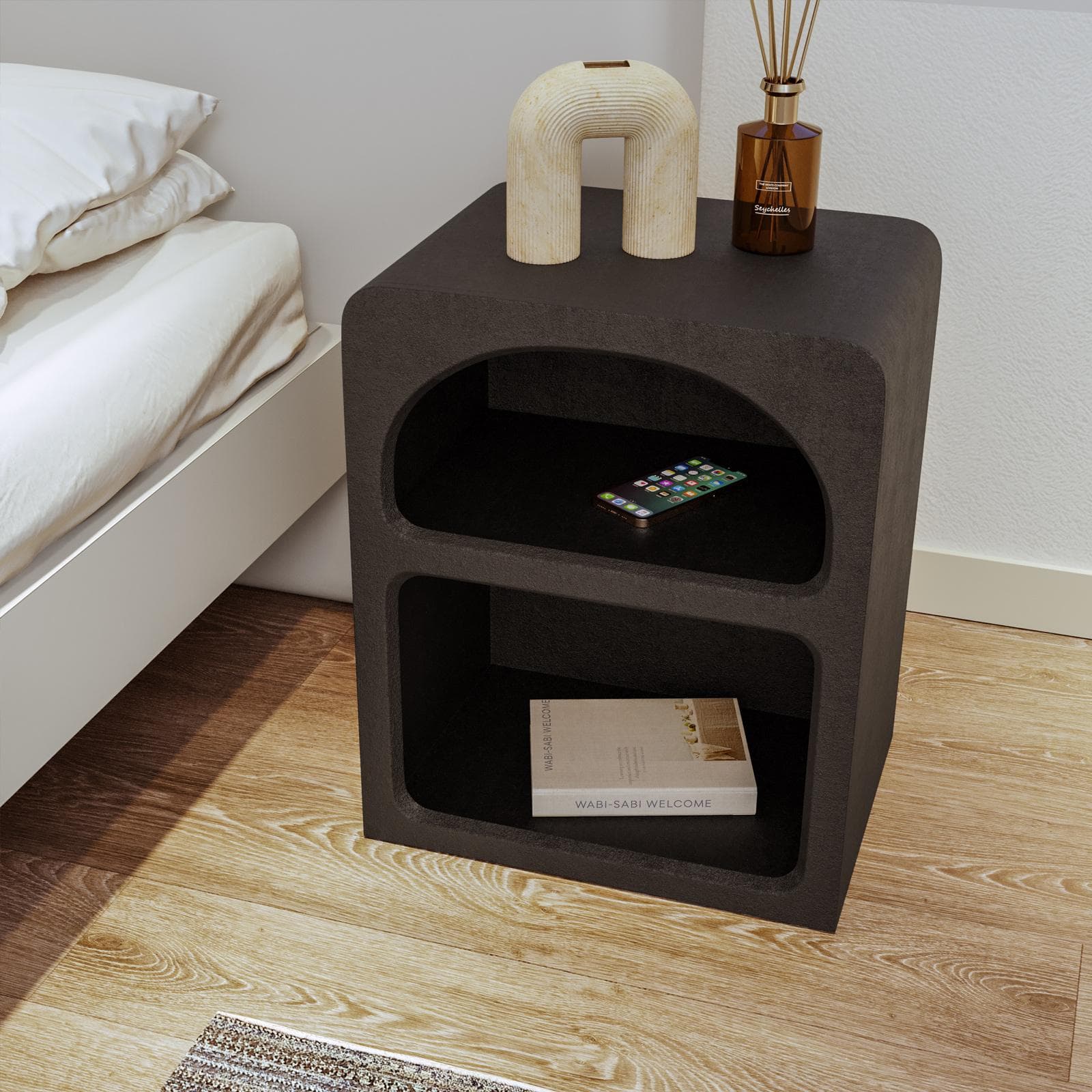 Comodino 45x55h cm in legno nero effetto pietra - Hermosa