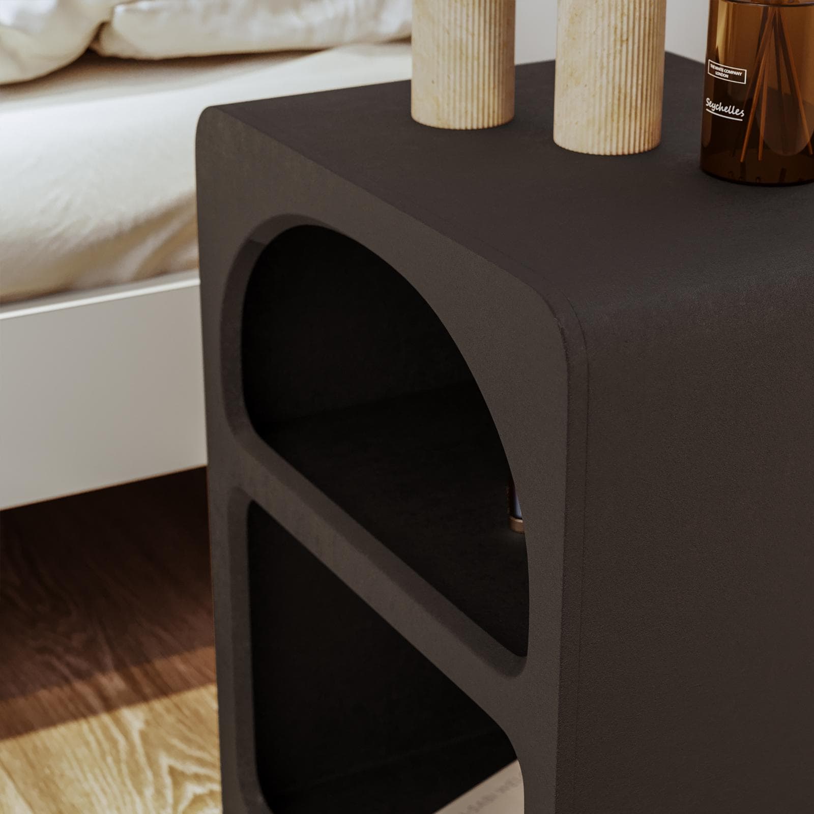 Comodino 45x55h cm in legno nero effetto pietra - Hermosa