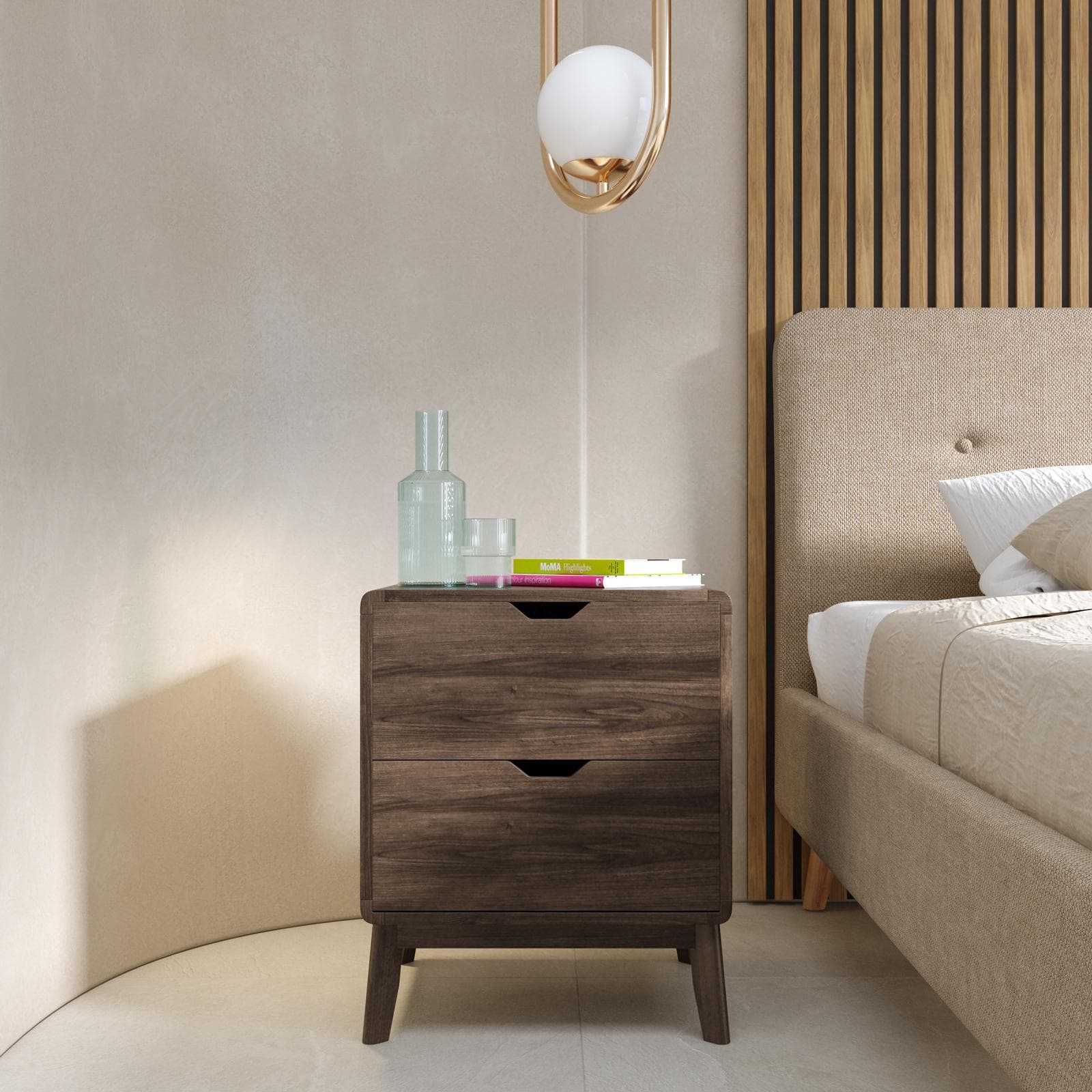 Comodino 45x55h cm in legno rovere kover con 2 cassetti - Ember