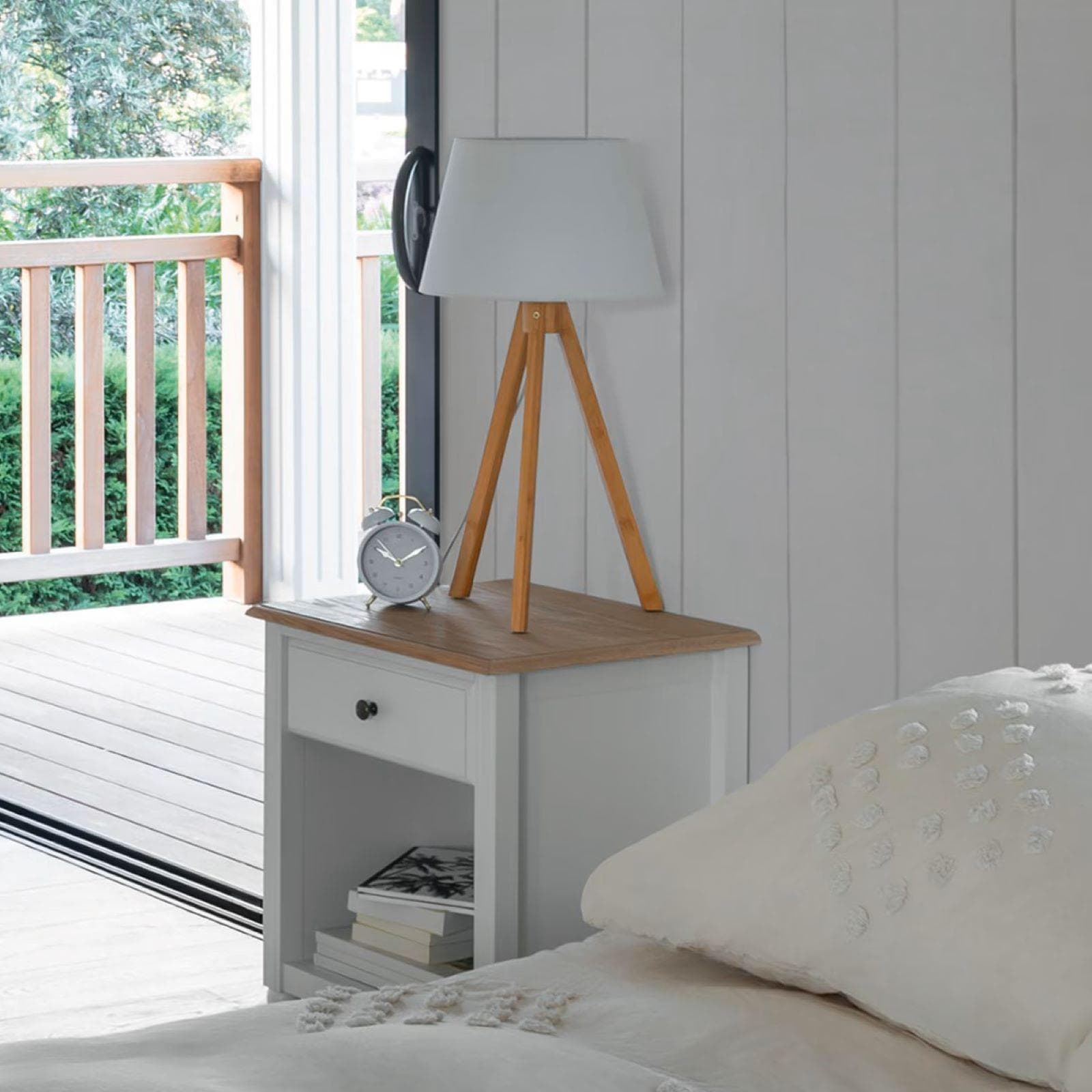 Comodino 45x60h cm in legno bianco e naturale con 1 cassetto - Avenue