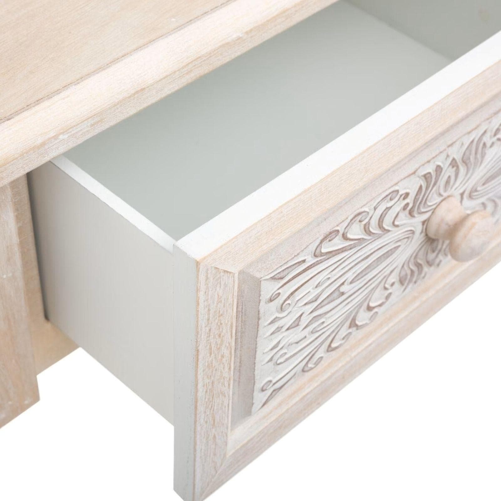 Comodino 45x67h cm in legno sbiancato con 1 cassetto decorato - Leandro