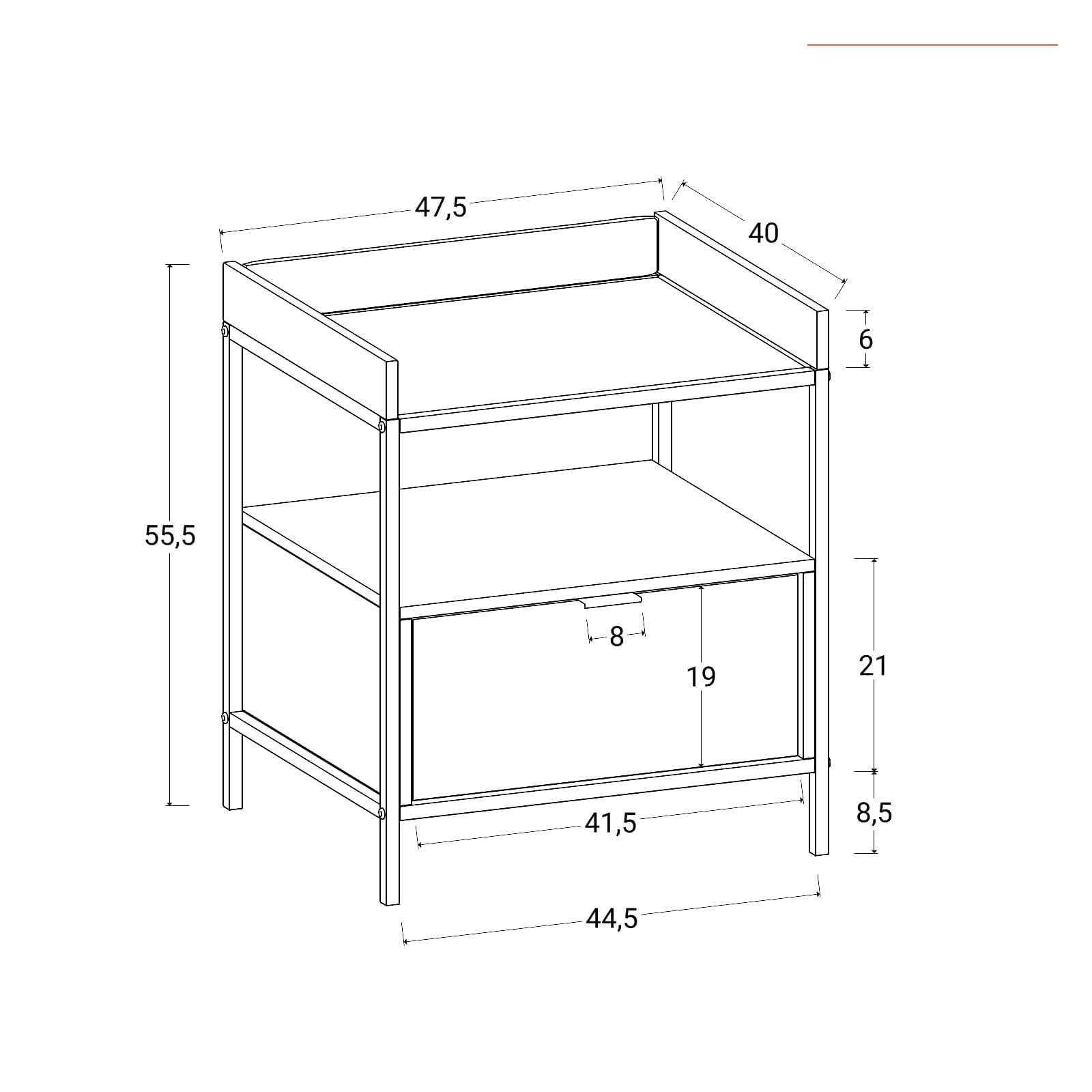 Comodino 48x40 cm effetto rovere grano e metallo nero con 1 cassetto - Puton