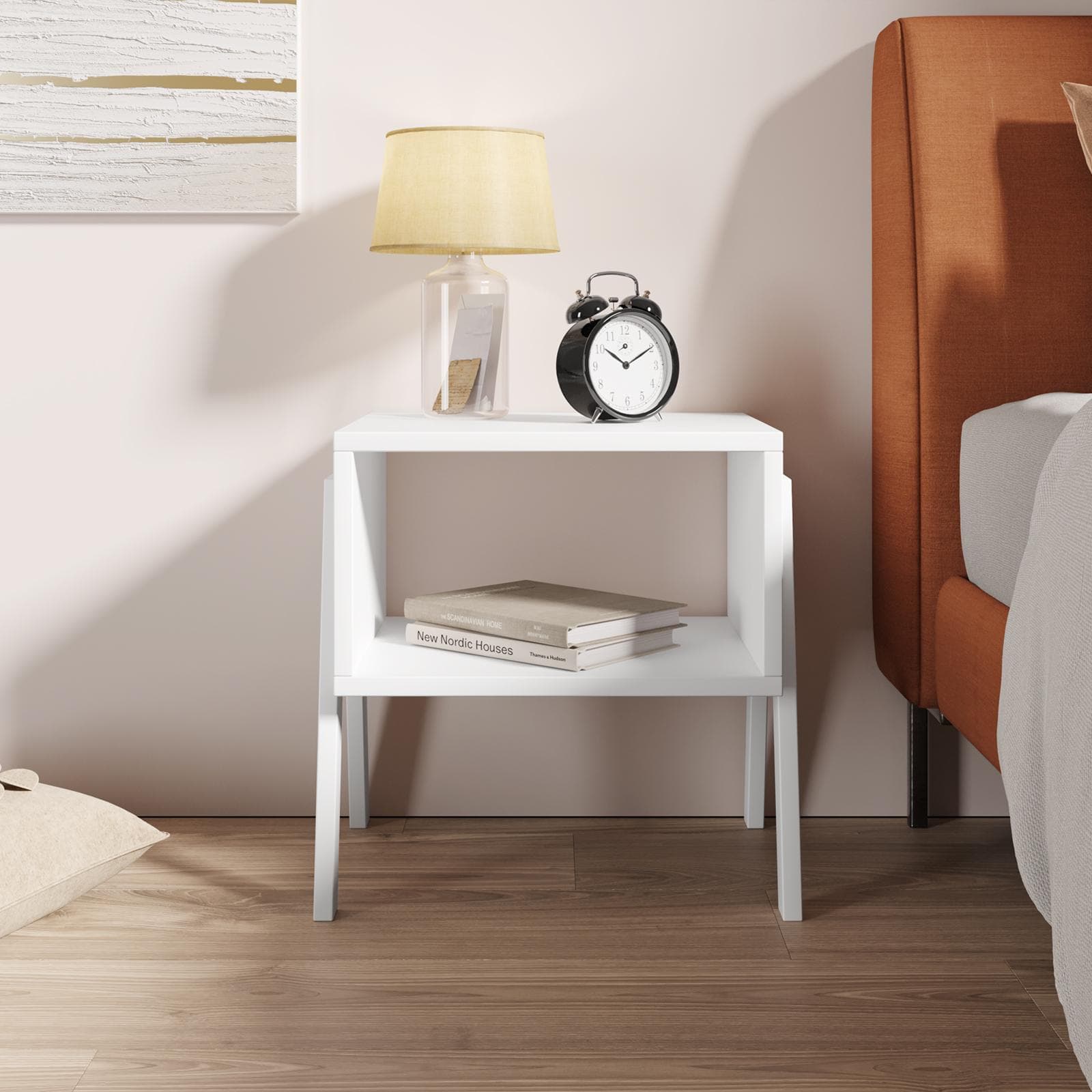 Comodino 49x35 cm bianco con vano a giorno - Bracco