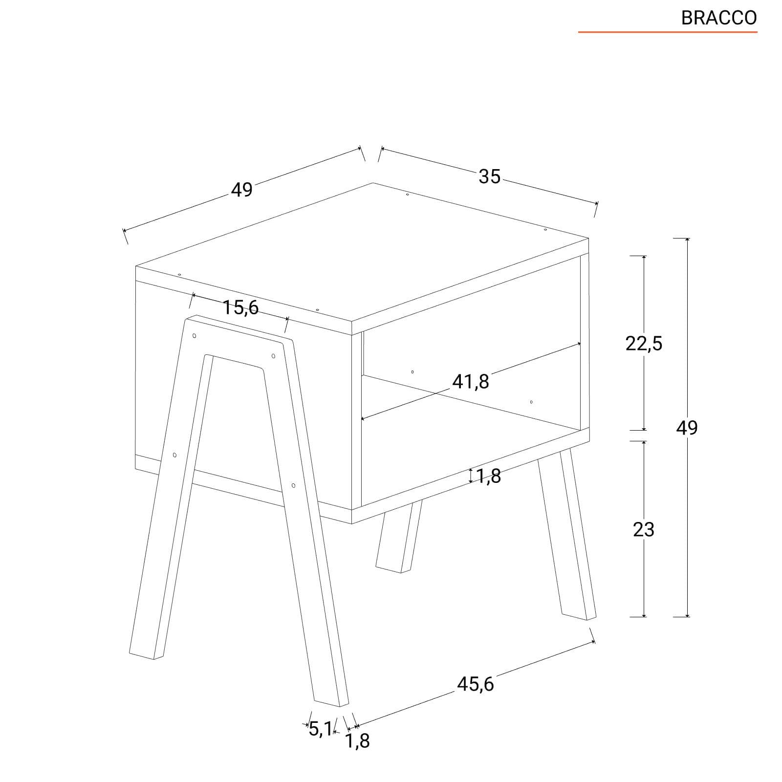 Comodino 49x35 cm bianco con vano a giorno - Bracco