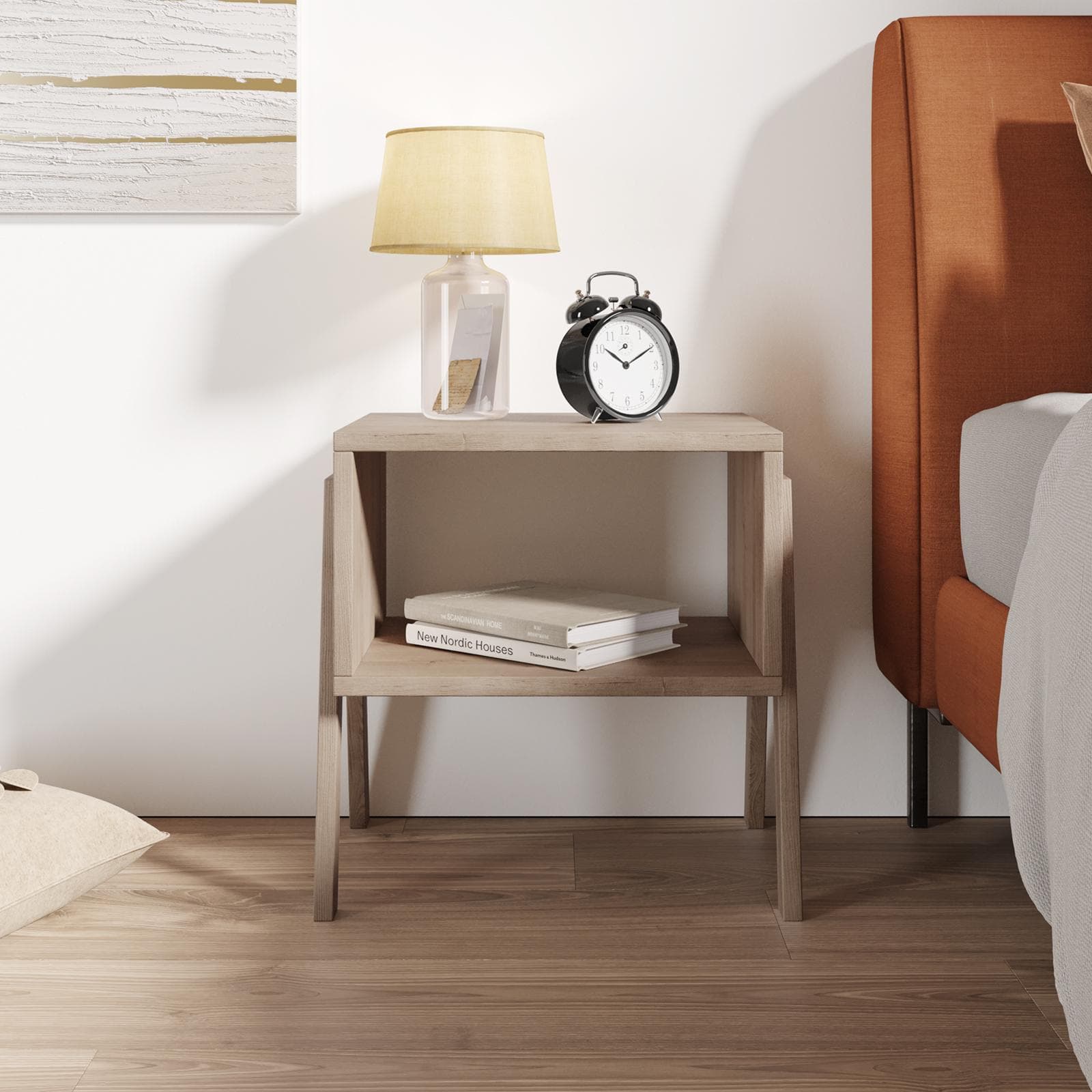 Comodino 49x35 cm rovere con vano a giorno - Bracco