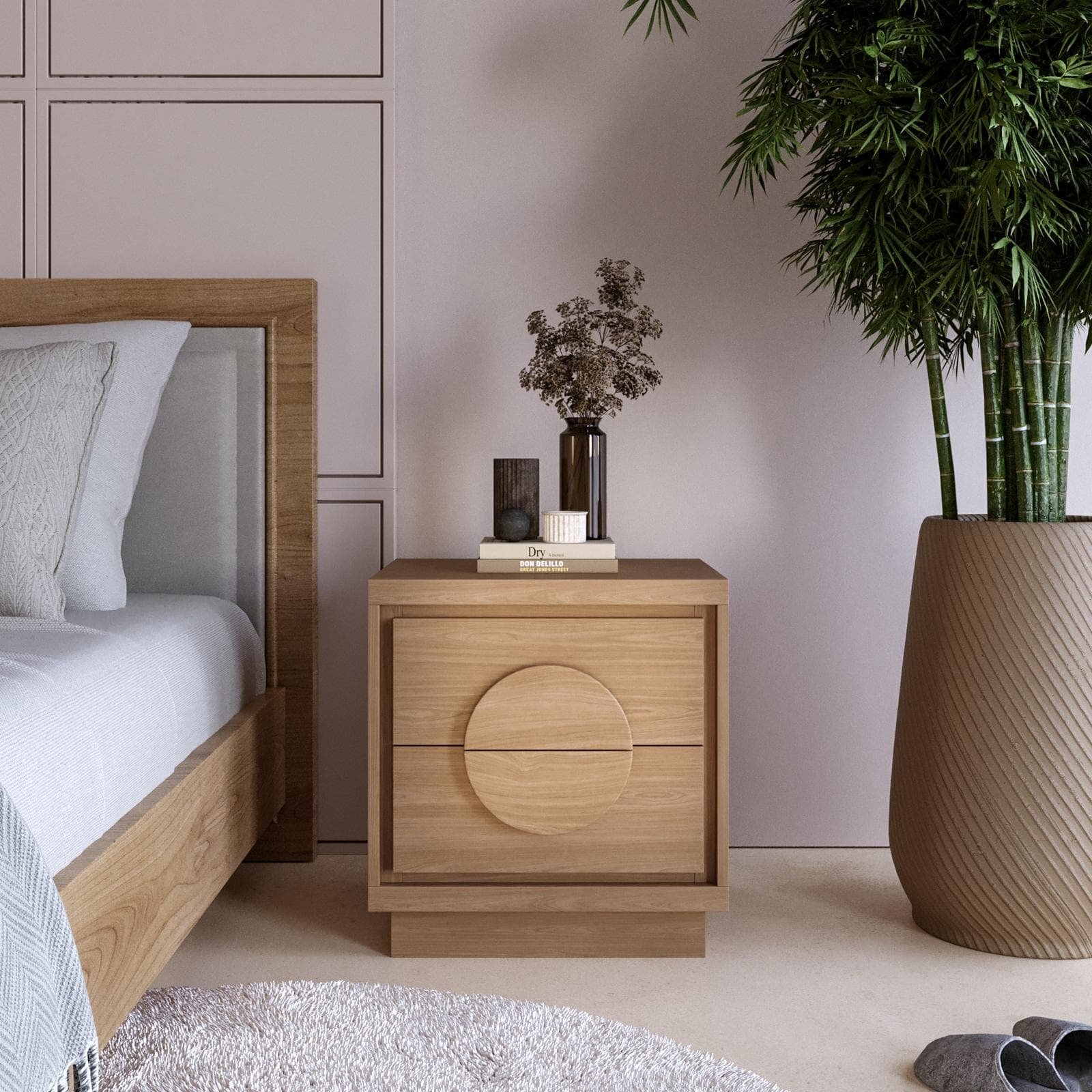 Comodino 50x53h cm in legno rovere amaretto con 2 cassetti - Maisie