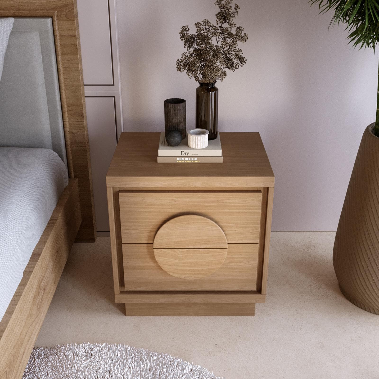 Comodino 50x53h cm in legno rovere amaretto con 2 cassetti - Maisie