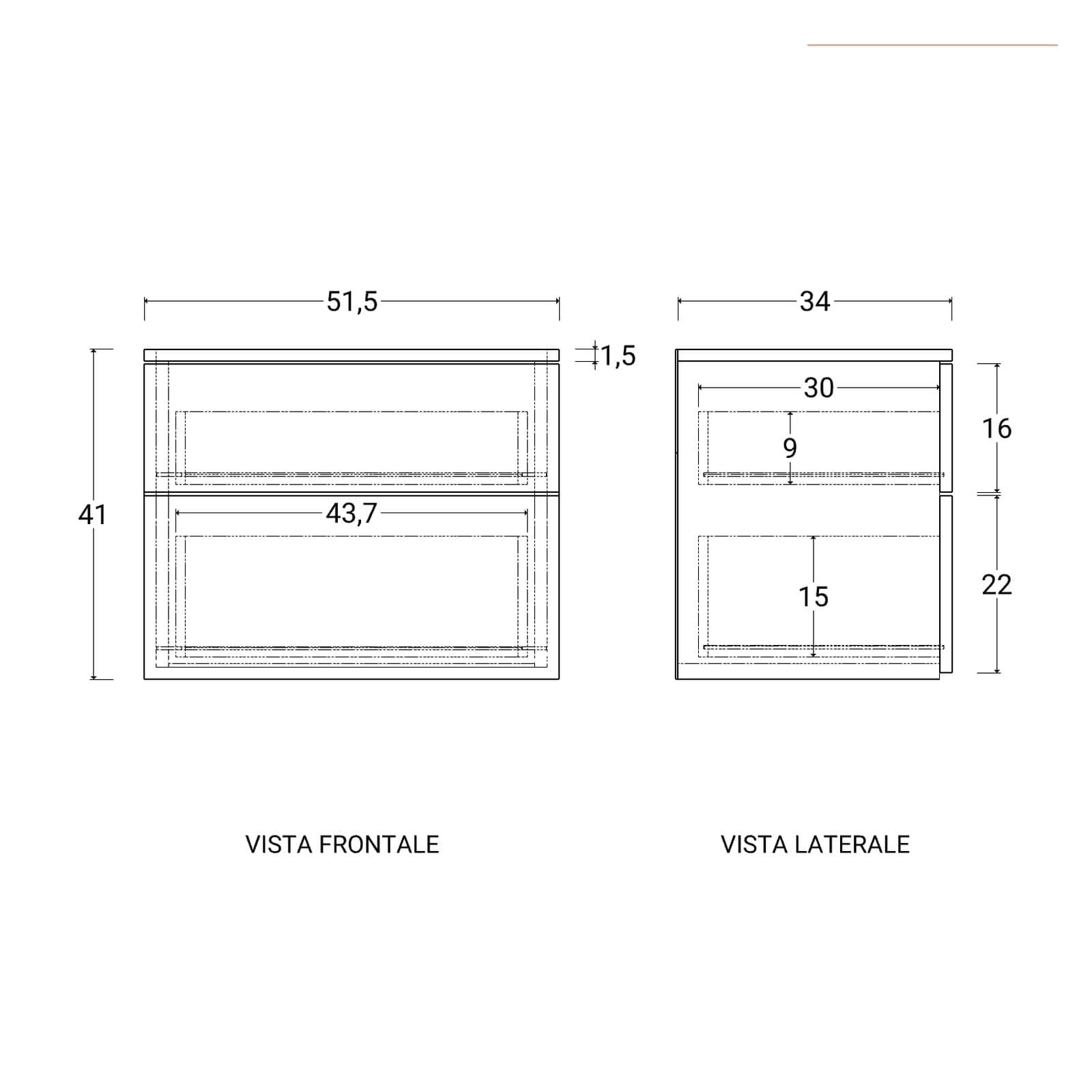 Comodino 52x42h cm con 2 cassetti bianco e rovere - Axel