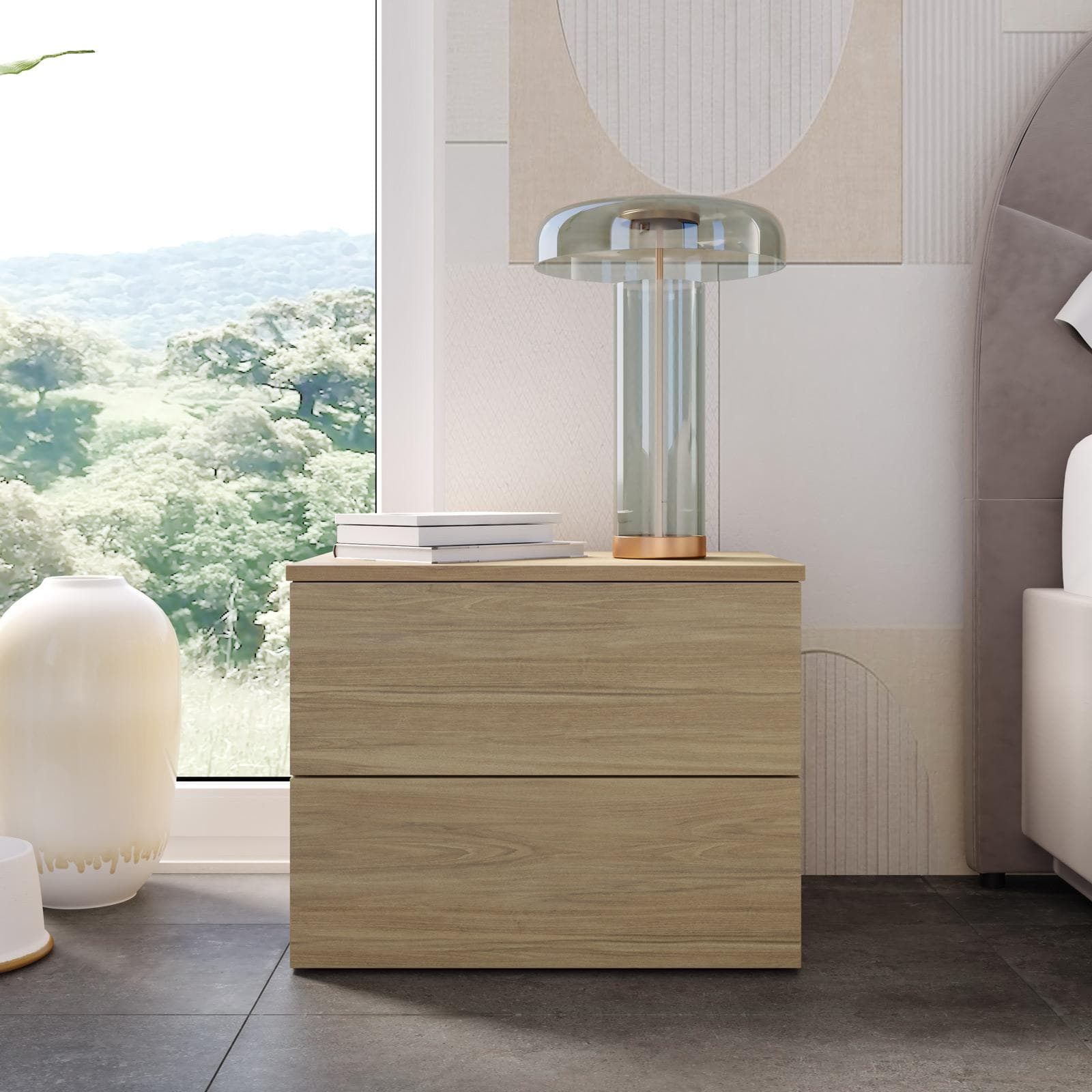 Comodino 52x42h cm con 2 cassetti rovere - Axel