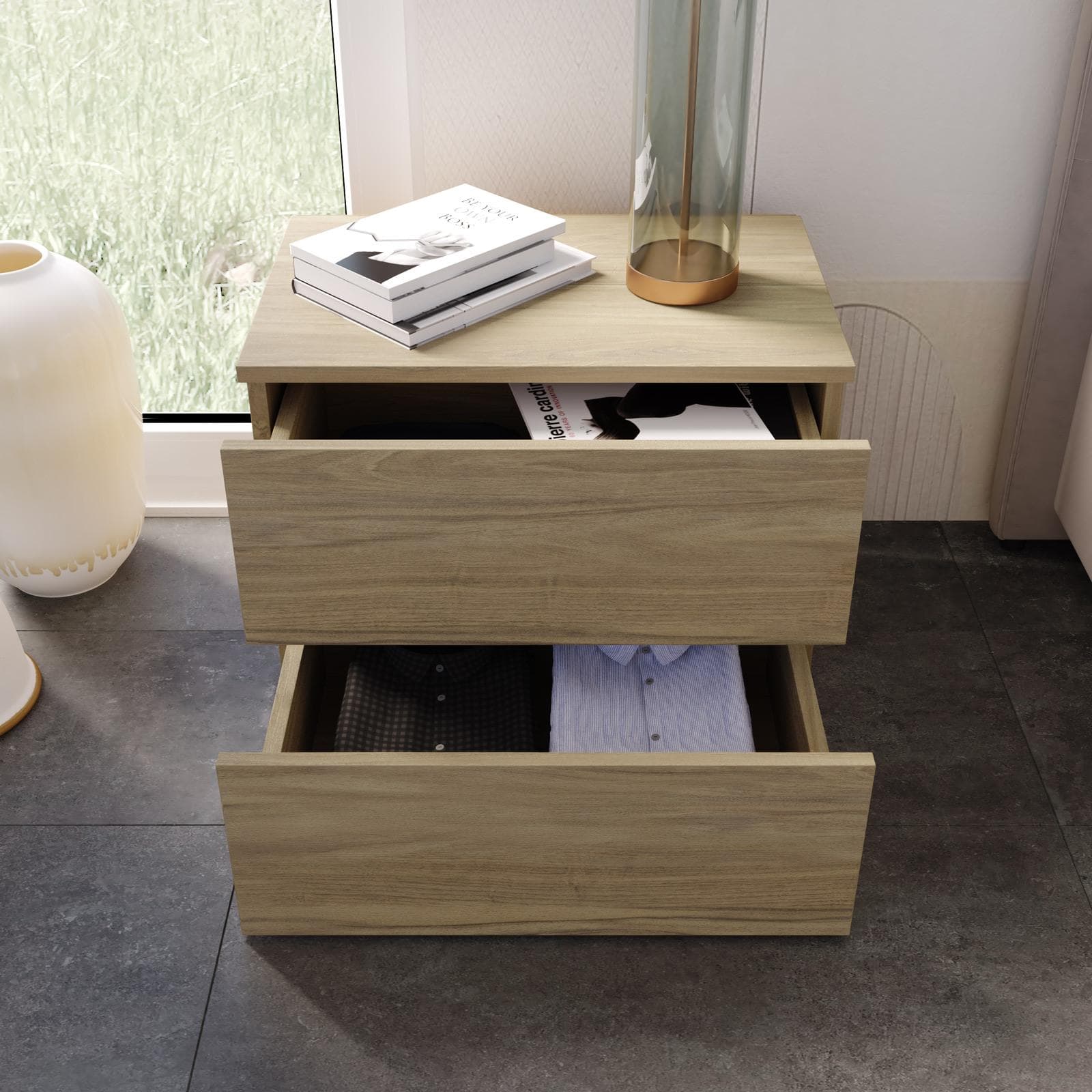 Comodino 52x42h cm con 2 cassetti rovere - Axel