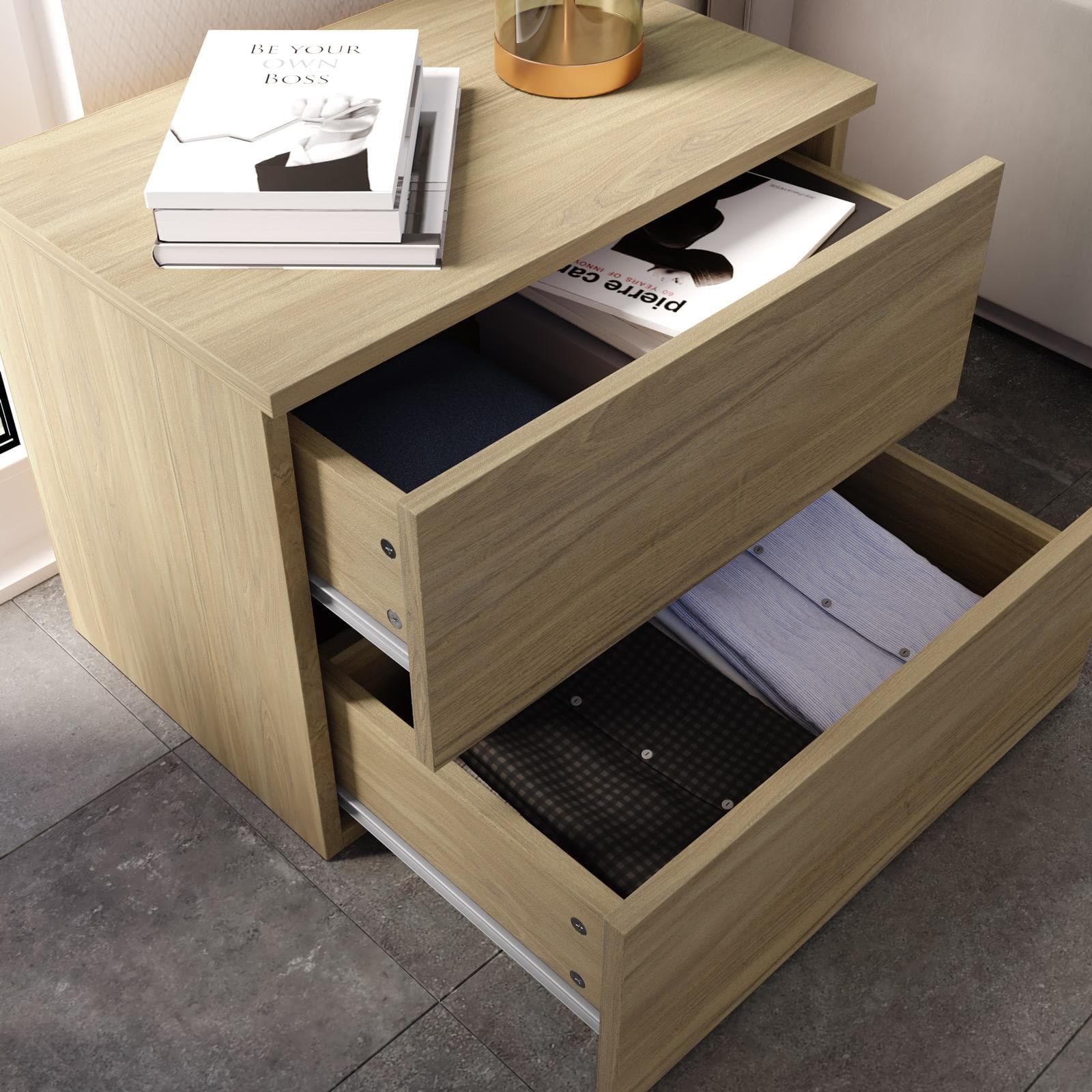 Comodino 52x42h cm con 2 cassetti rovere - Axel