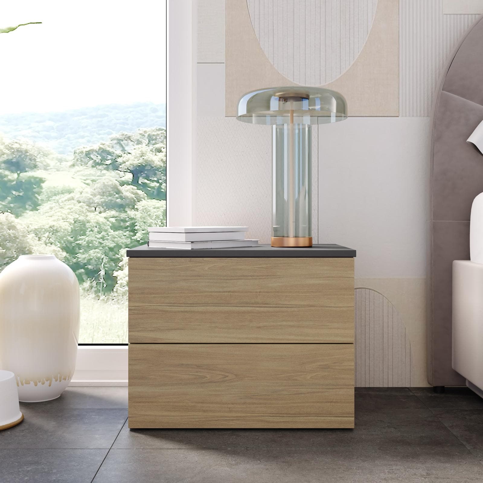 Comodino 52x42h cm con 2 cassetti rovere e antracite - Axel