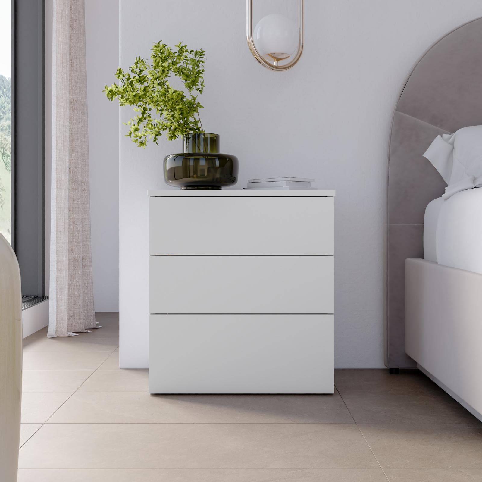 Comodino 52x58h cm con 3 cassetti bianco - Axel