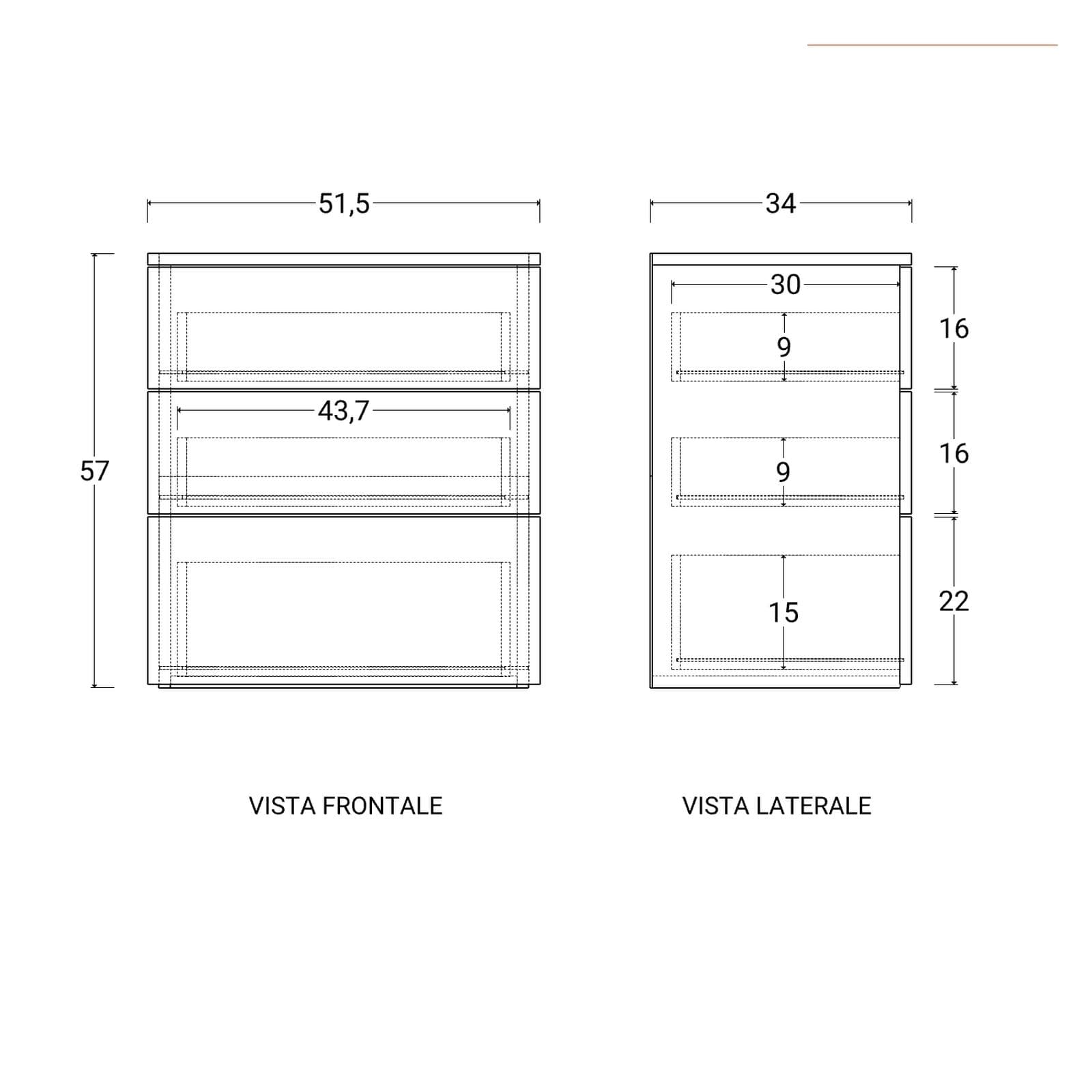 Comodino 52x58h cm con 3 cassetti bianco e rovere - Axel