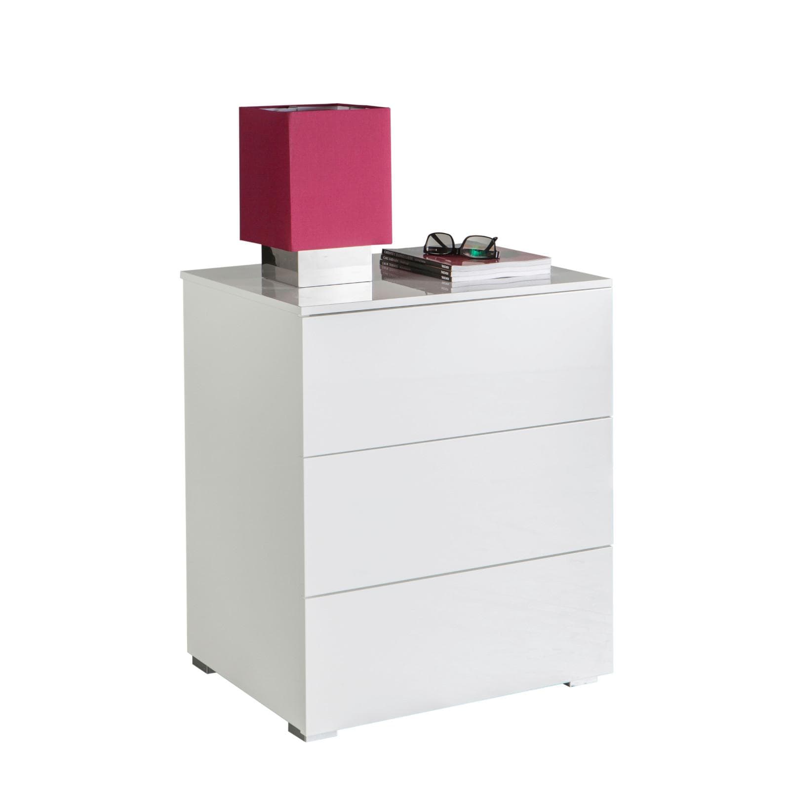 Comodino 55x65h cm con tre cassetti bianco lucido - Reina