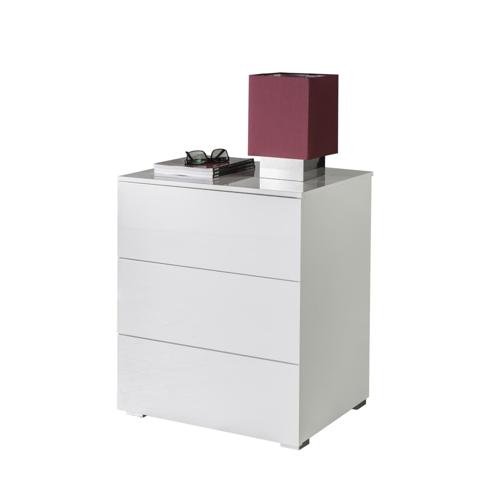 Comodino 55x65h cm con tre cassetti bianco lucido - Reina