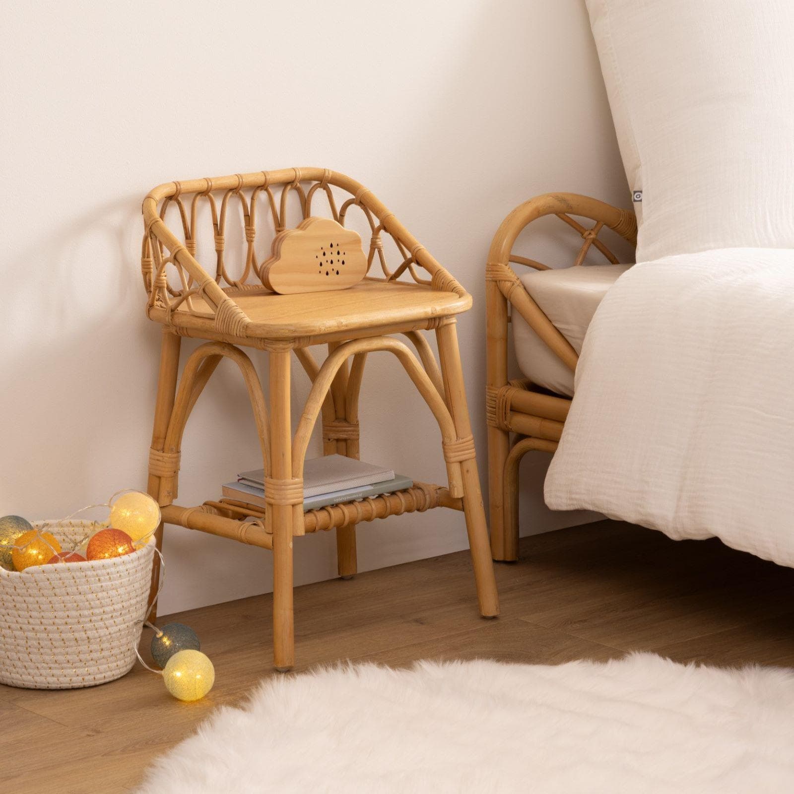 Comodino per bambini 37x56h cm in legno rattan naturale - Rattantouille