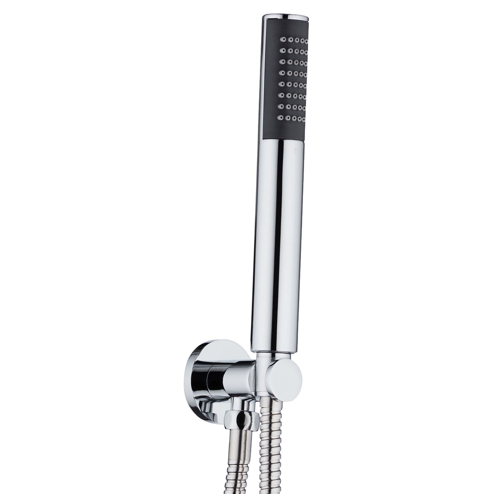 Set doccia cromato con soffione da 40 cm braccio e doccino con tubo flessibile