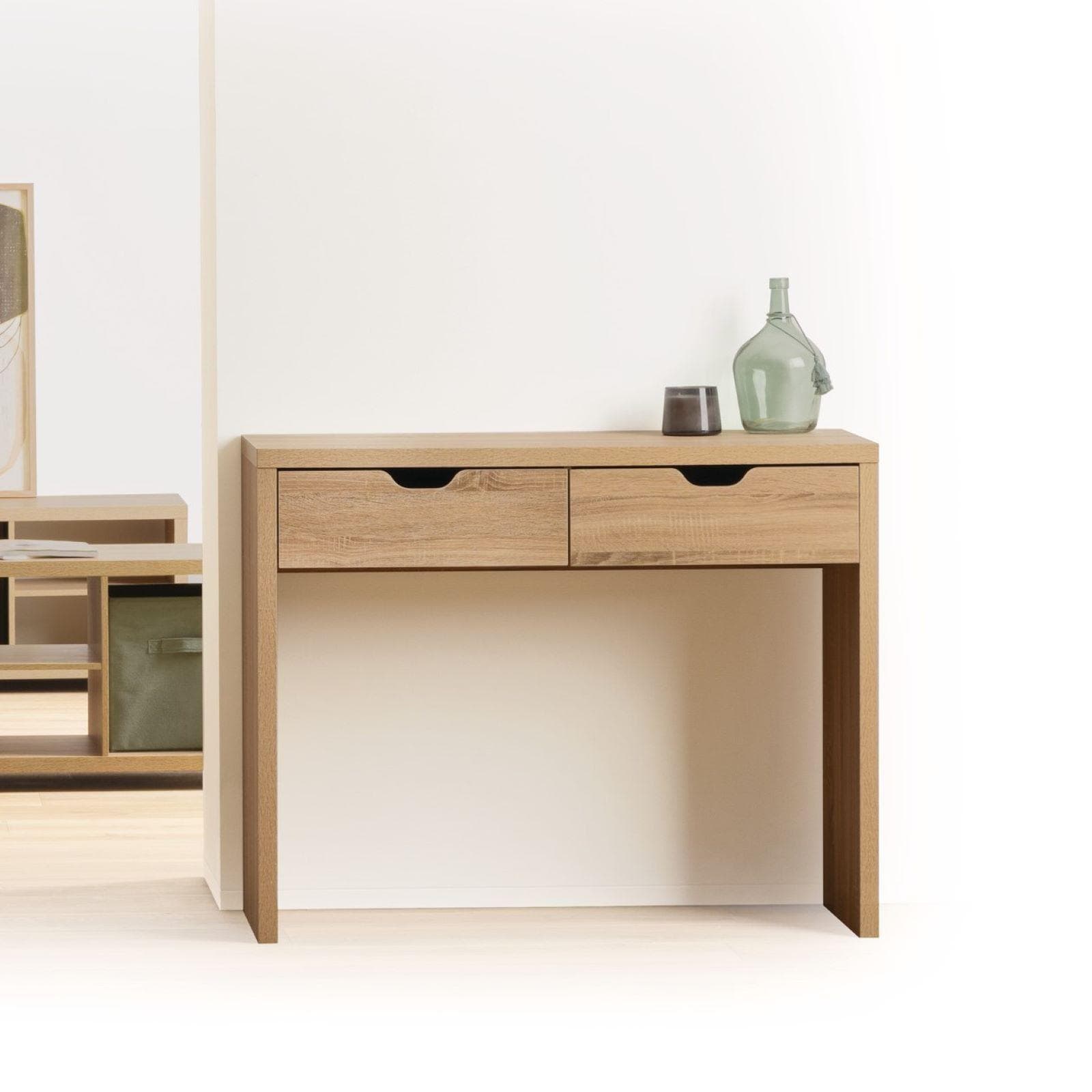 Consolle 100x40 cm in legno effetto rovere con 2 cassetti - Magneth