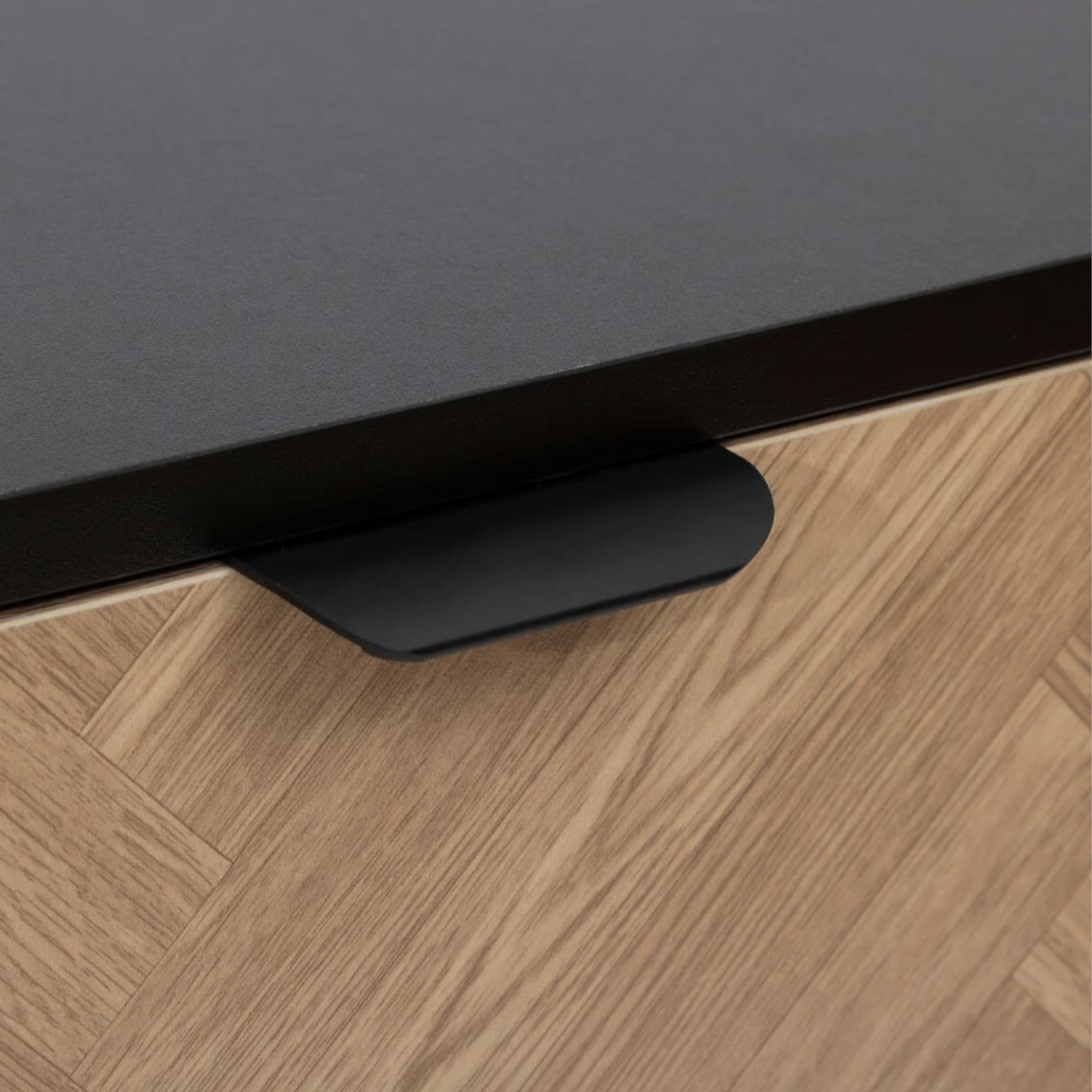 Consolle 110x35 cm in acciaio nero con 2 cassetti in legno effetto parquet - Blacky