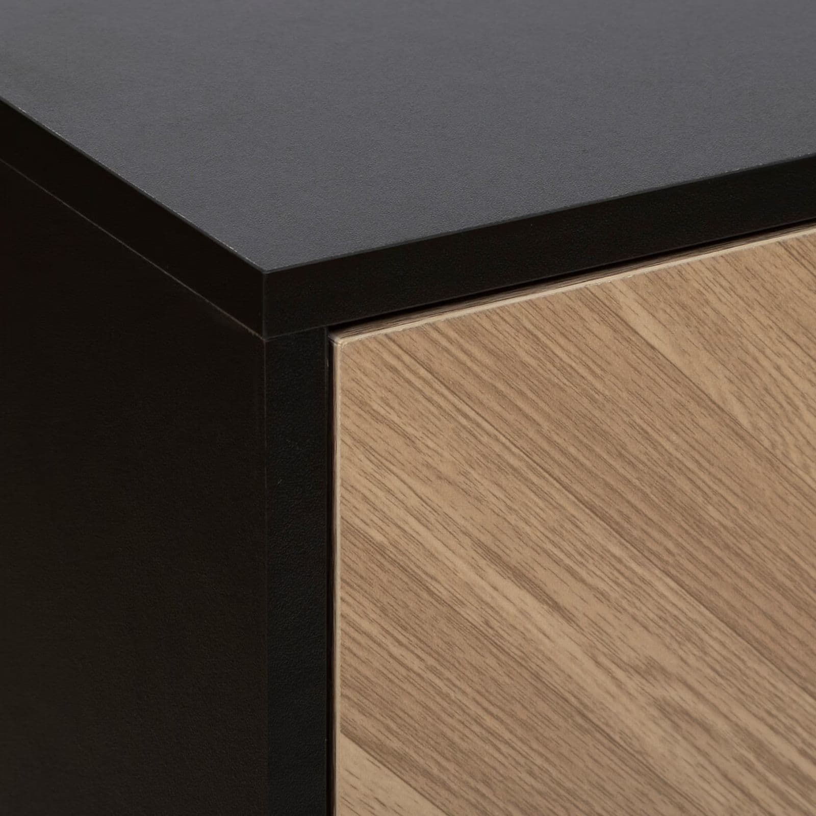 Consolle 110x35 cm in acciaio nero con 2 cassetti in legno effetto parquet - Blacky