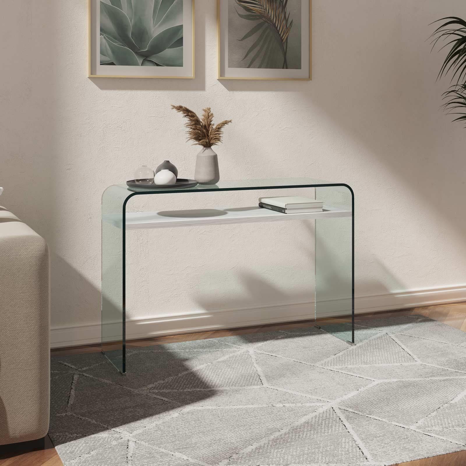 Consolle 110x35 cm in vetro con ripiano bianco - City