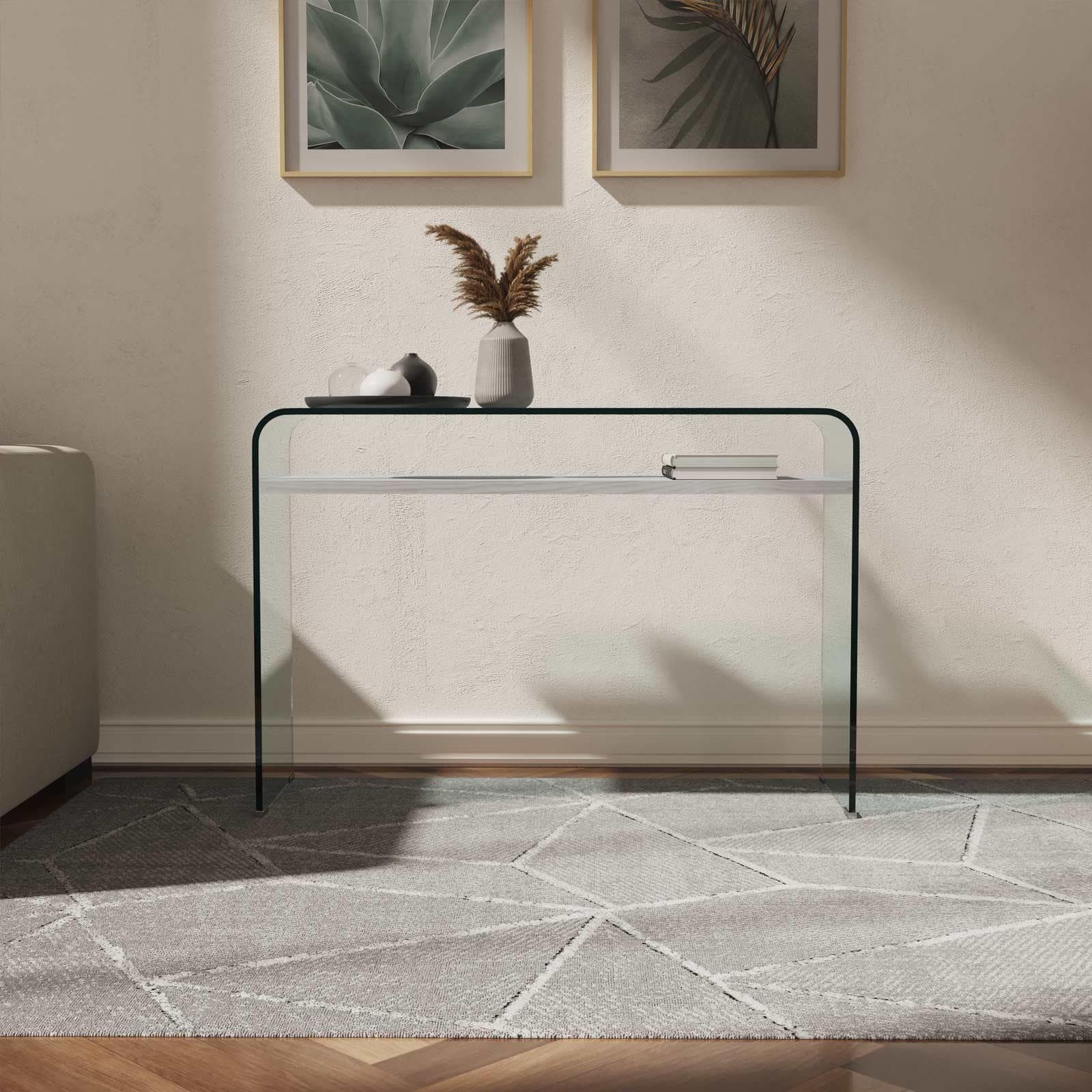 Consolle 110x35 cm in vetro con ripiano bianco - City
