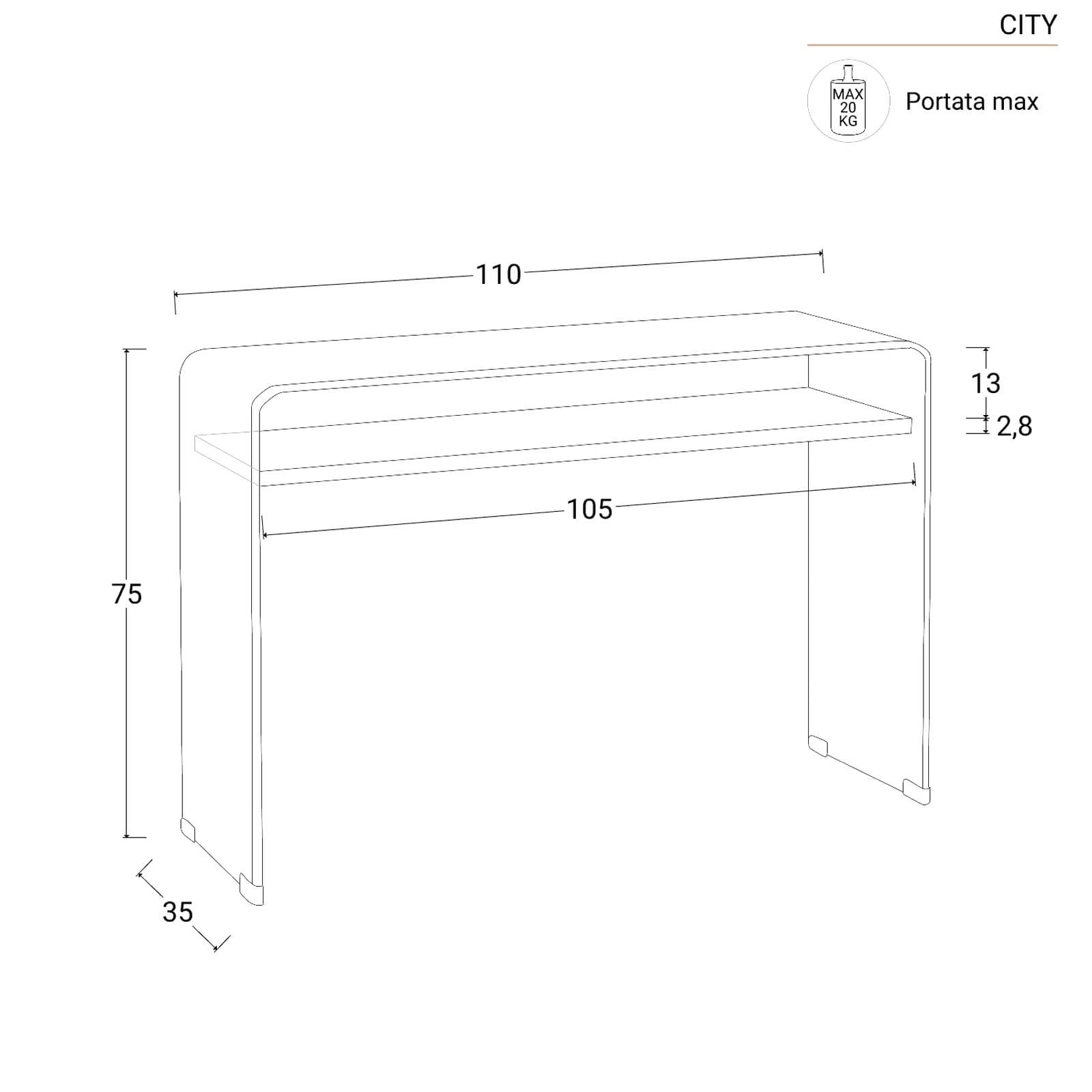 Consolle 110x35 cm in vetro con ripiano bianco - City