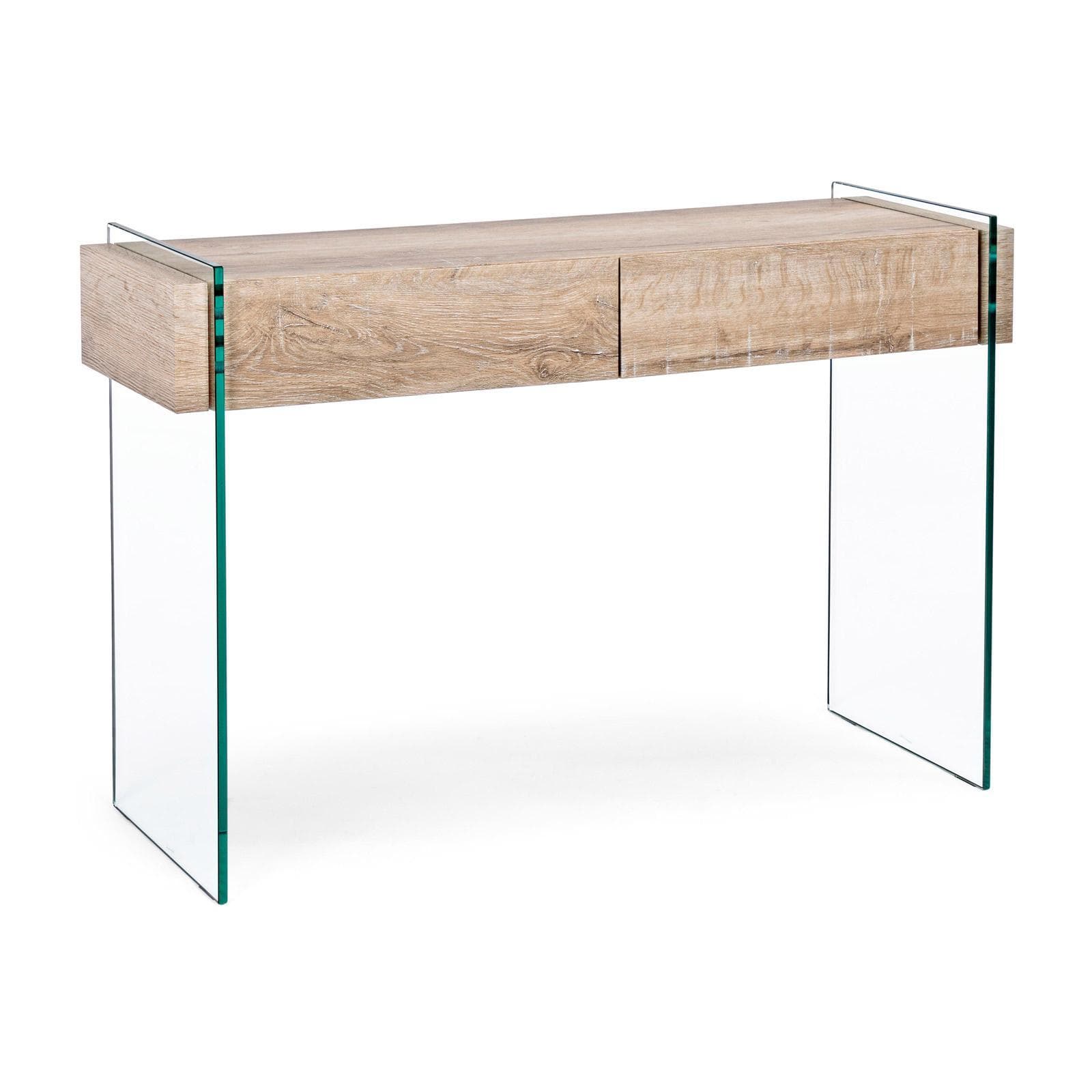 Consolle 110 cm in vetro con 2 cassetti e top rovere - City
