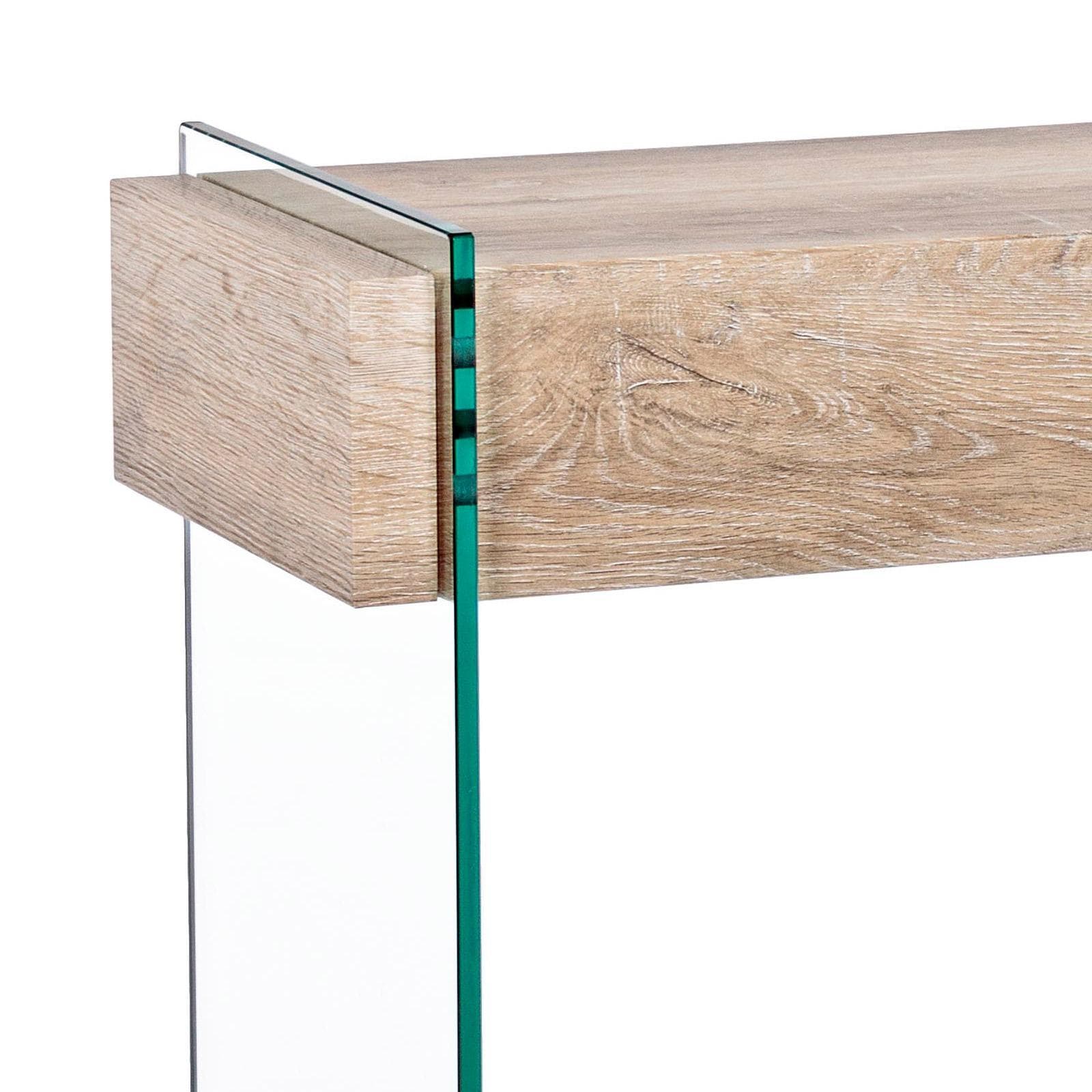 Consolle 110 cm in vetro con 2 cassetti e top rovere - City