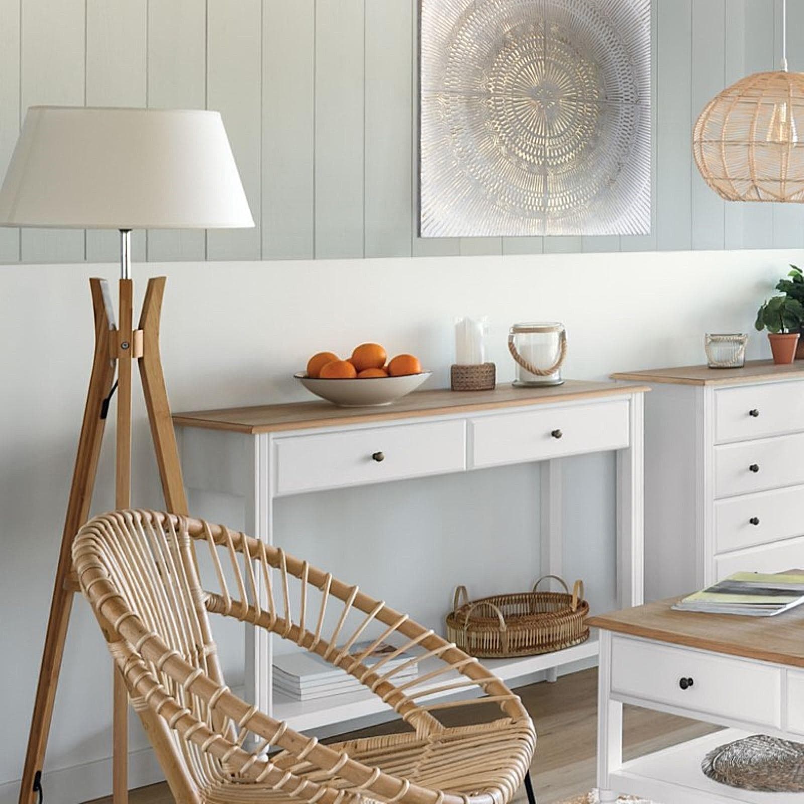 Consolle 110x85h cm in legno bianco e naturale con 2 cassetti - Avenue