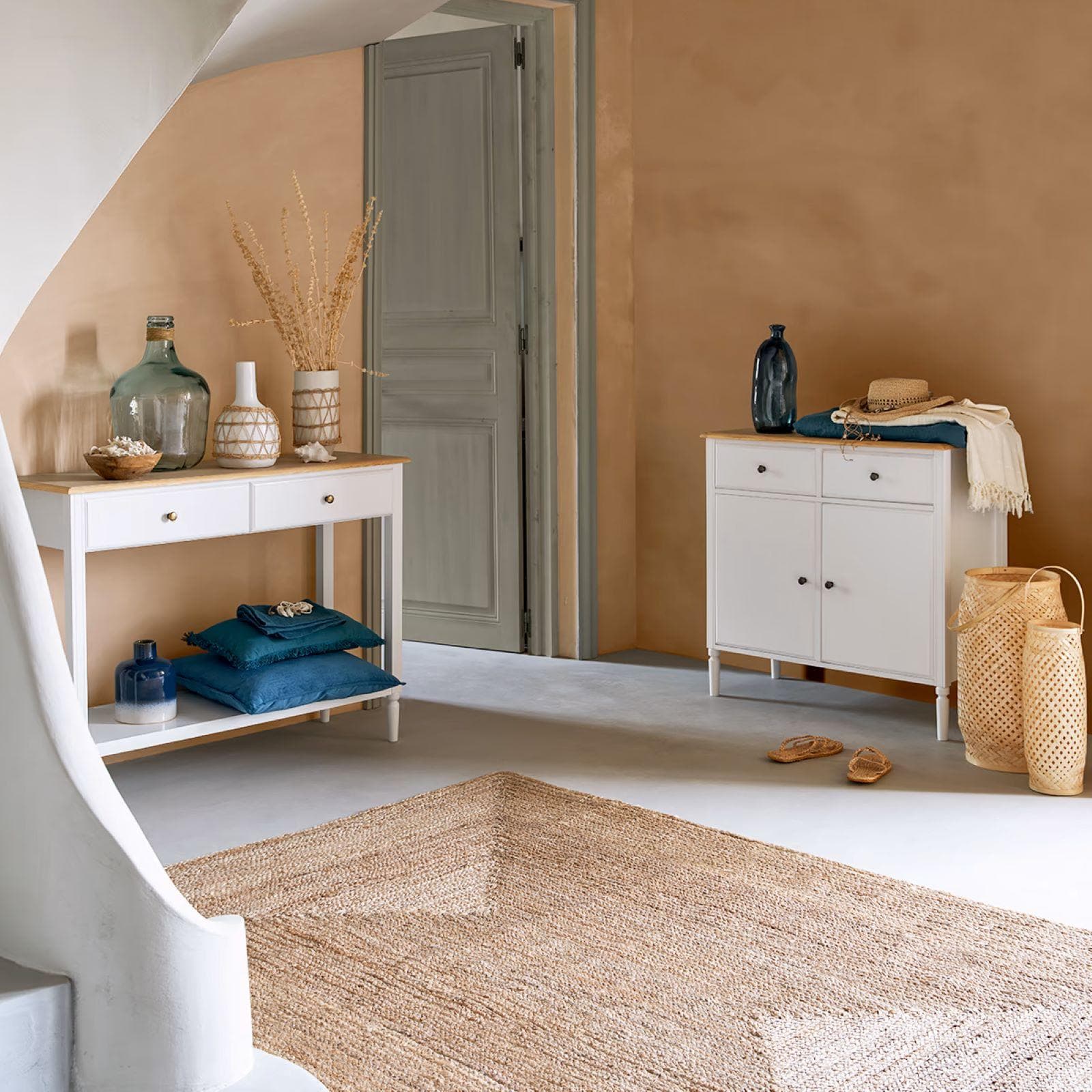 Consolle 110x85h cm in legno bianco e naturale con 2 cassetti - Avenue