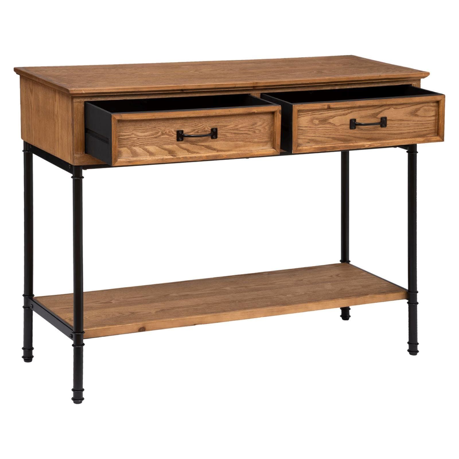 Consolle 110x85h cm in legno impiallacciato in abete e metallo con 2 cassetti - Zelanda