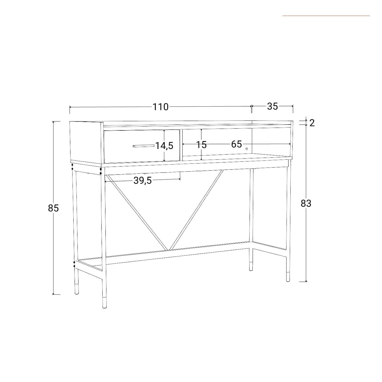 Consolle 110x85h cm nero cassetto e vano a giorno con struttura in acciaio - Zamia