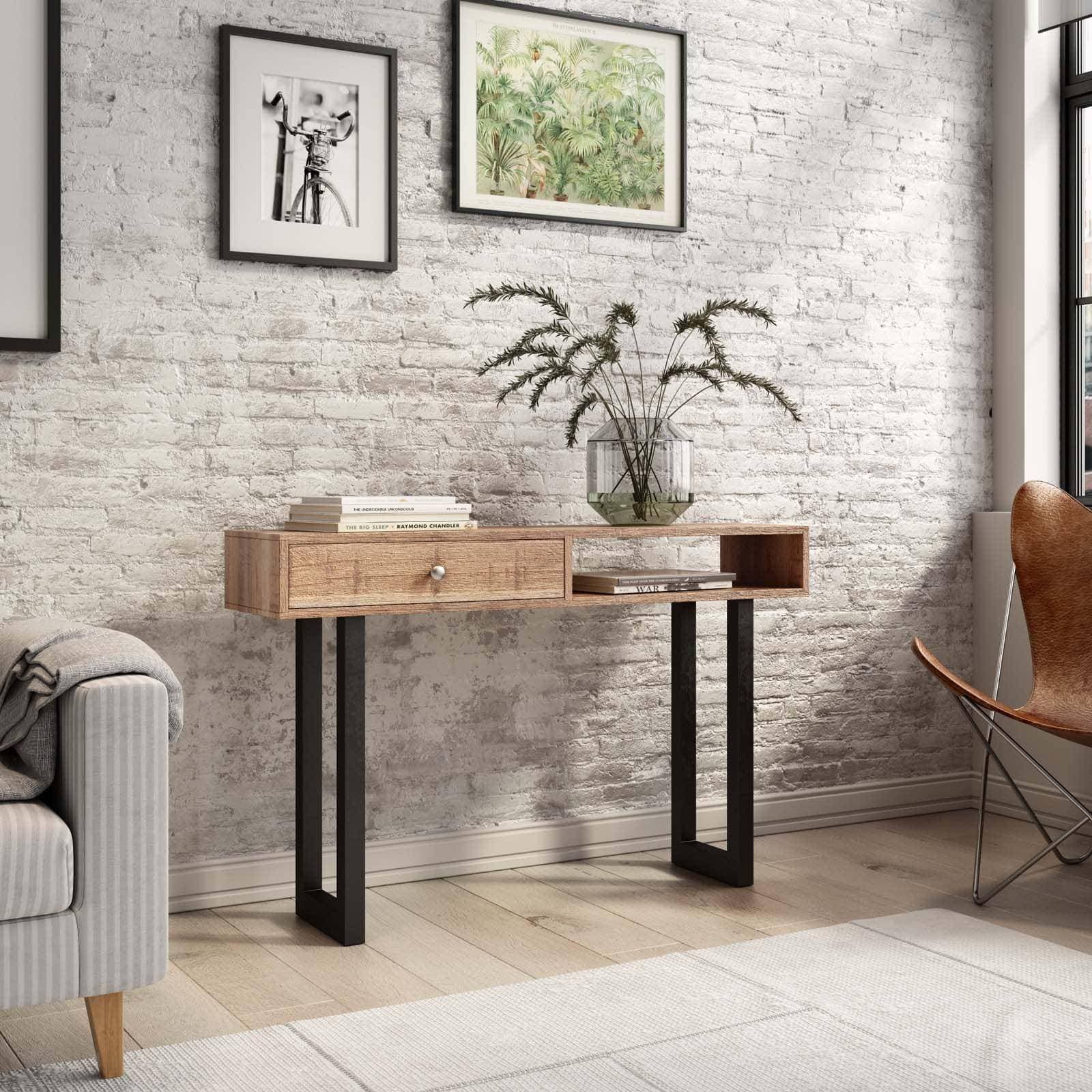 Consolle 118x75h cm in legno di acacia e metallo nero - Freia Acacia