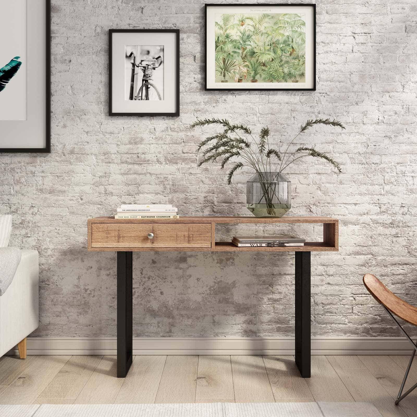 Consolle 118x75h cm in legno di acacia e metallo nero - Freia Acacia