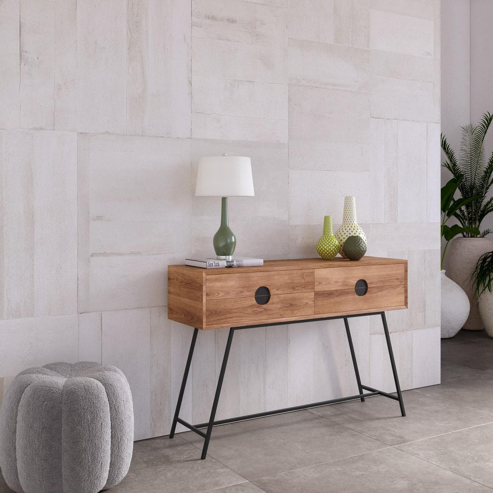 Consolle 118x80h cm in legno di acacia con 4 cassetti e gambe in metallo nero - Mareta