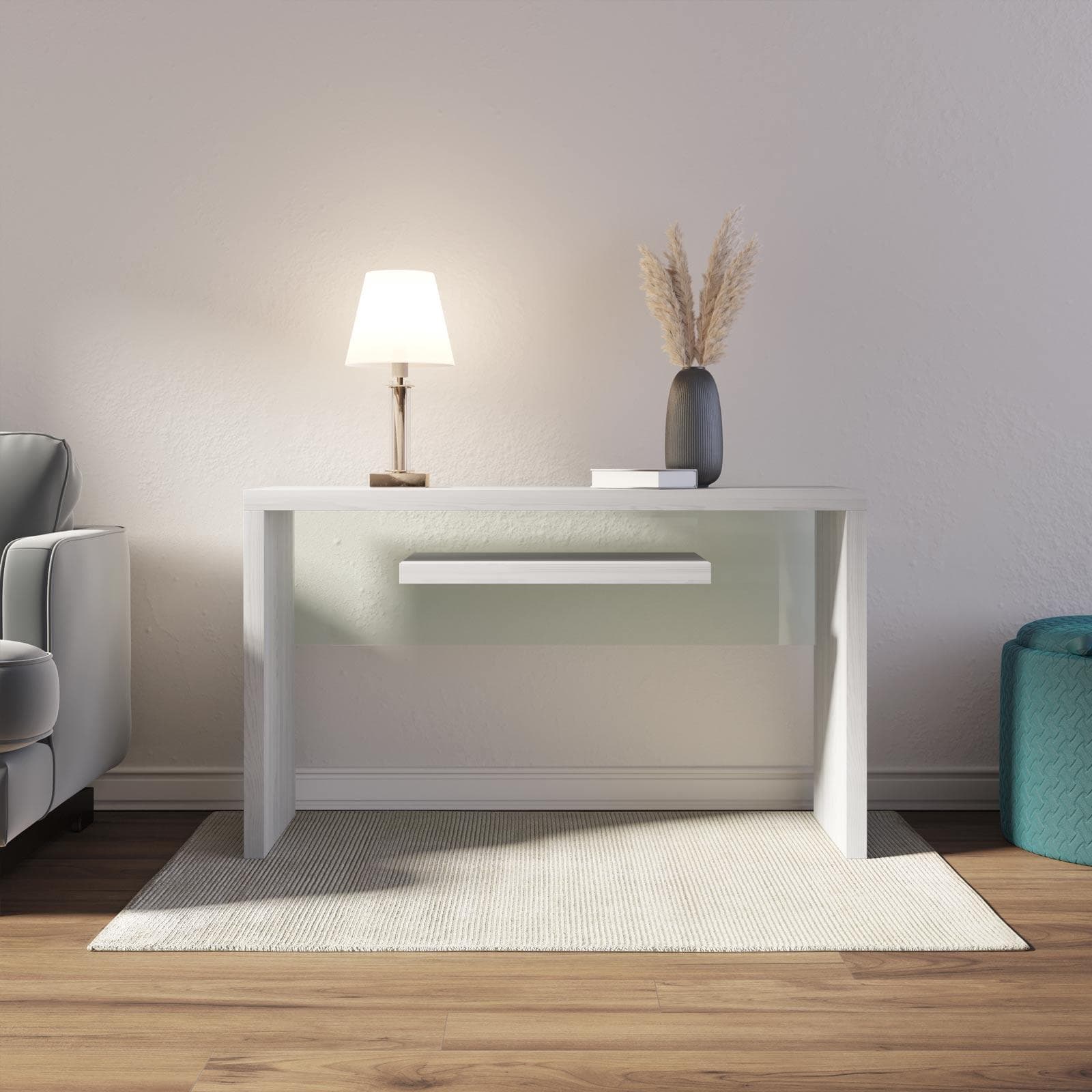 Consolle 120x40 cm in legno bianco e vetro temperato - City