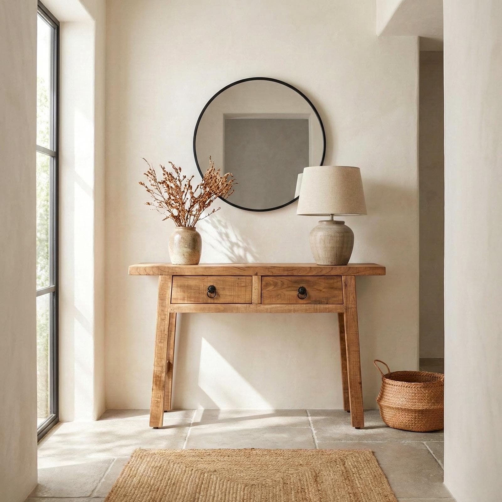 Consolle 120x40 cm in legno di acacia con due cassetti - Freia Acacia