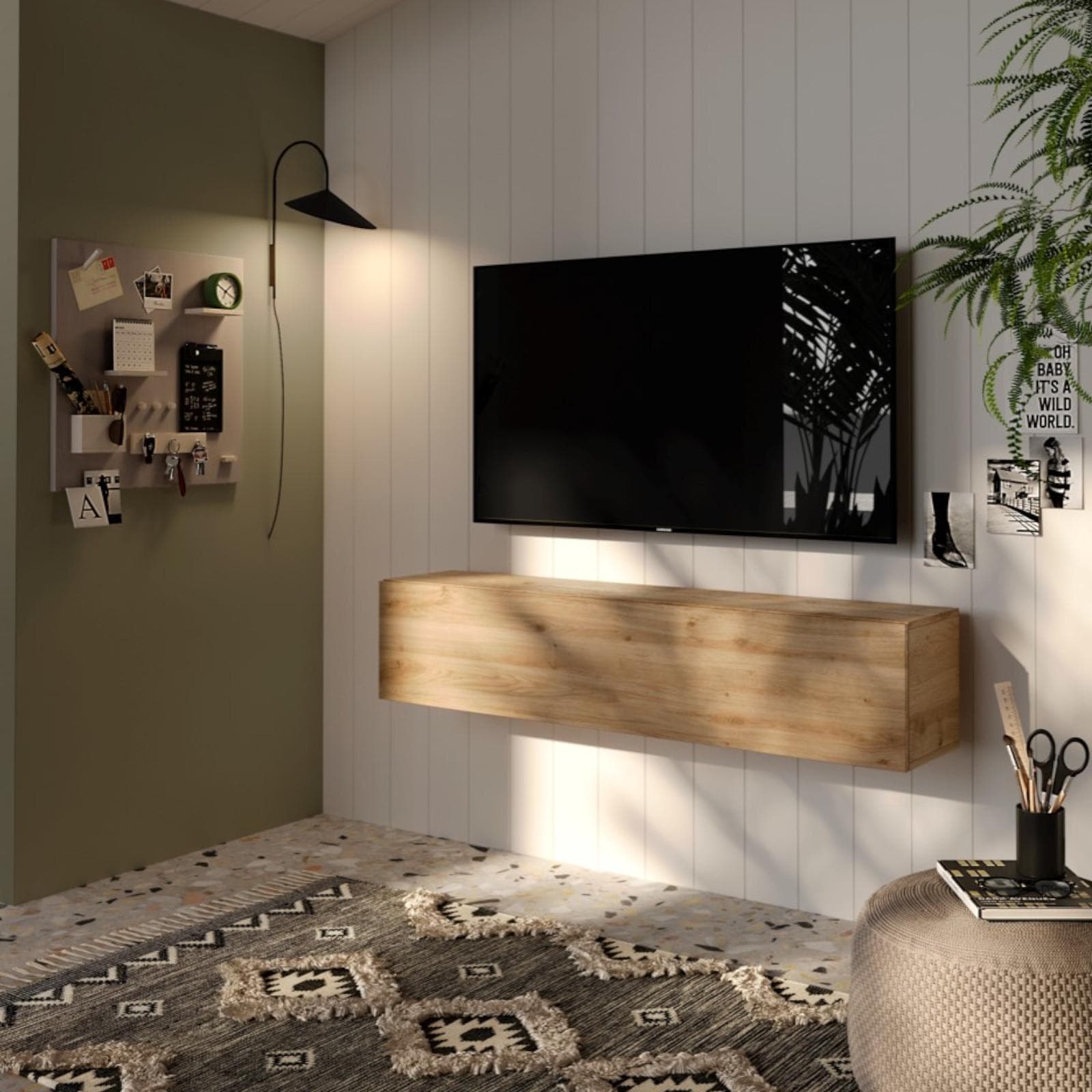 Consolle sospesa 138x28h cm rovere cadiz con anta reversibile - Clary