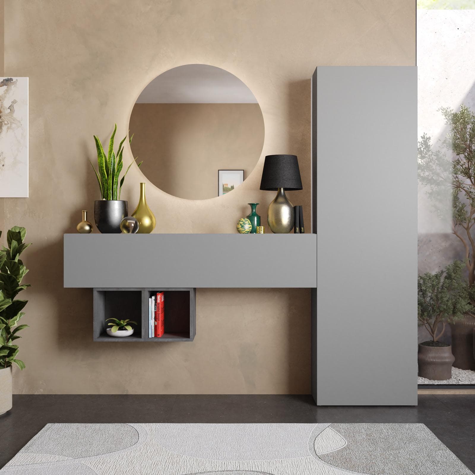 Mobile ingresso reversibile 192x185h cm ardesia e piombo - Clary