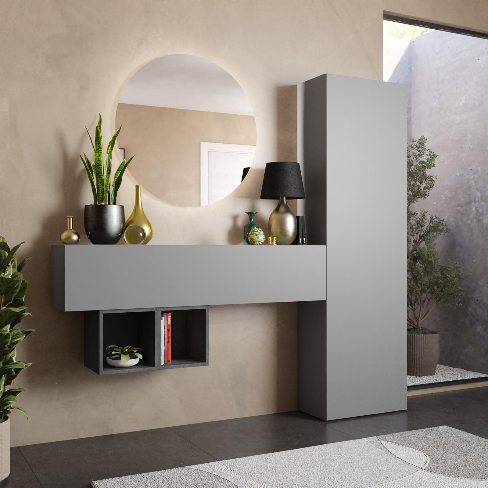 Mobile ingresso reversibile 192x185h cm ardesia e piombo - Clary