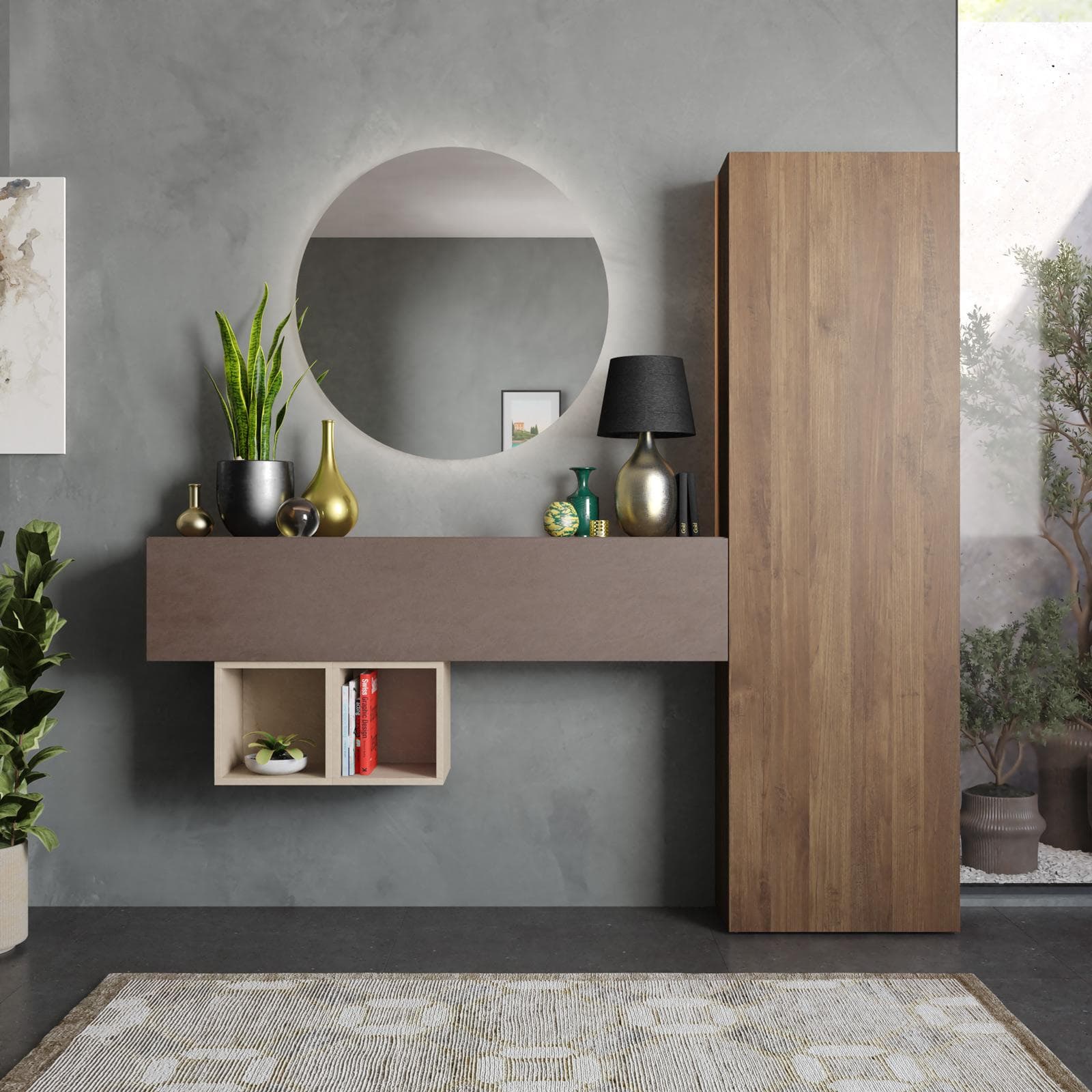 Mobile ingresso reversibile 192x185h cm mercure bronzo e argilla - Clary
