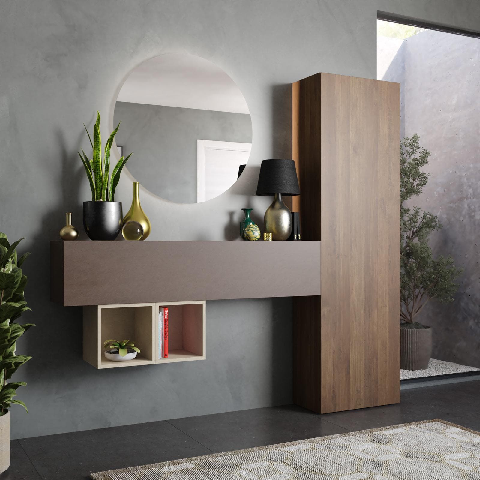 Mobile ingresso reversibile 192x185h cm mercure bronzo e argilla - Clary