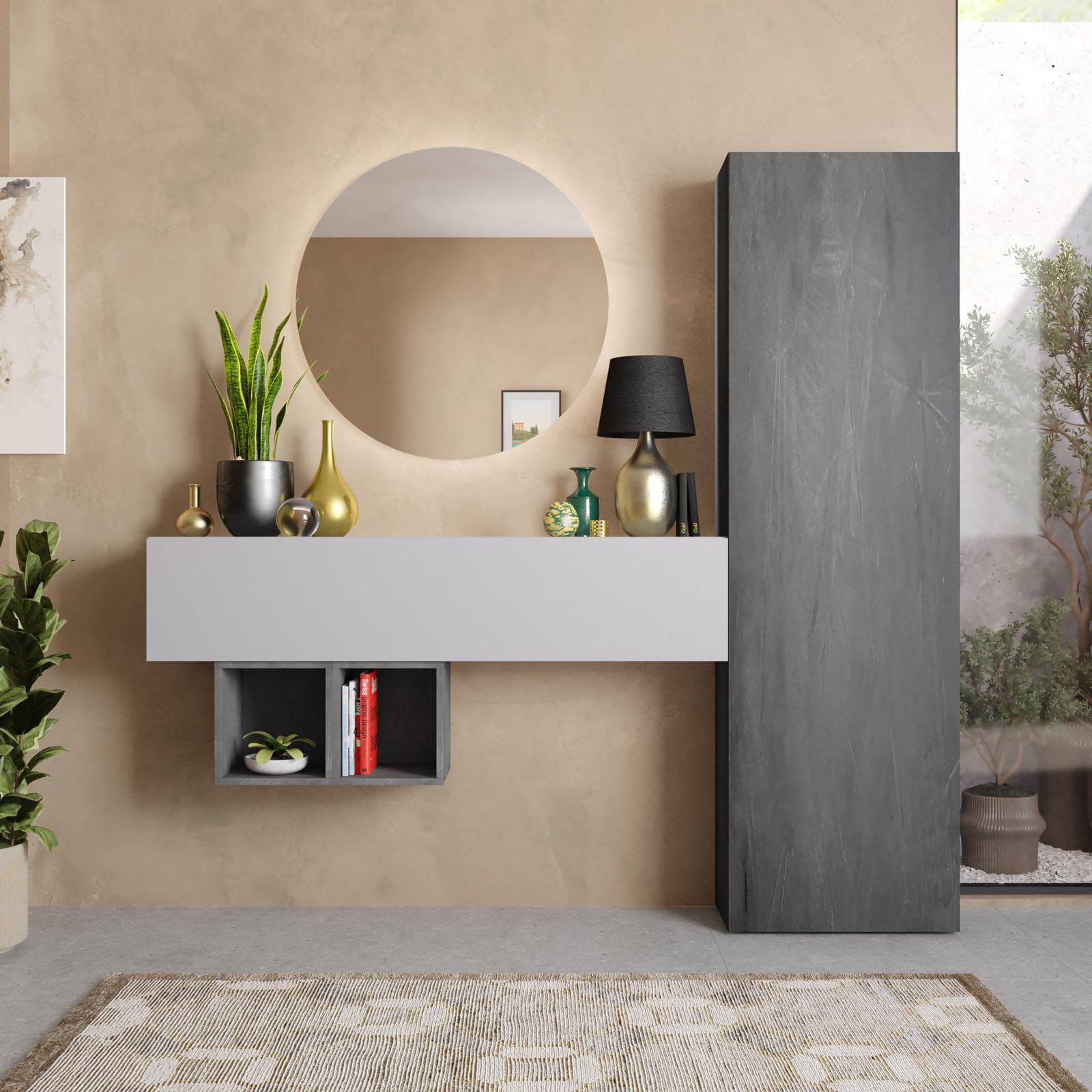 Mobile ingresso reversibile 192x185h cm piombo e gesso - Clary