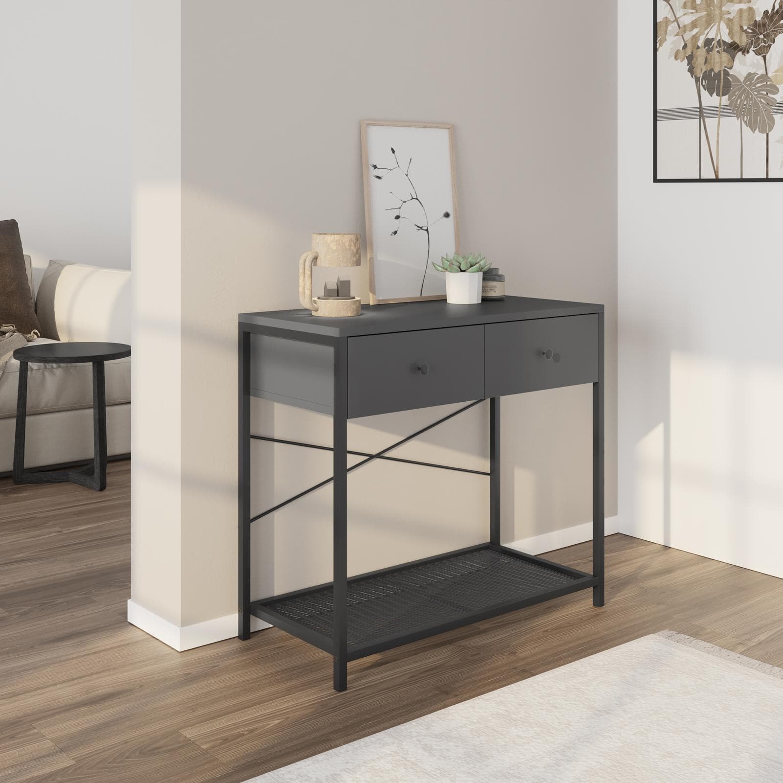 Consolle 80x73h cm in acciaio antracite e nero con 2 cassetti - Sheryl