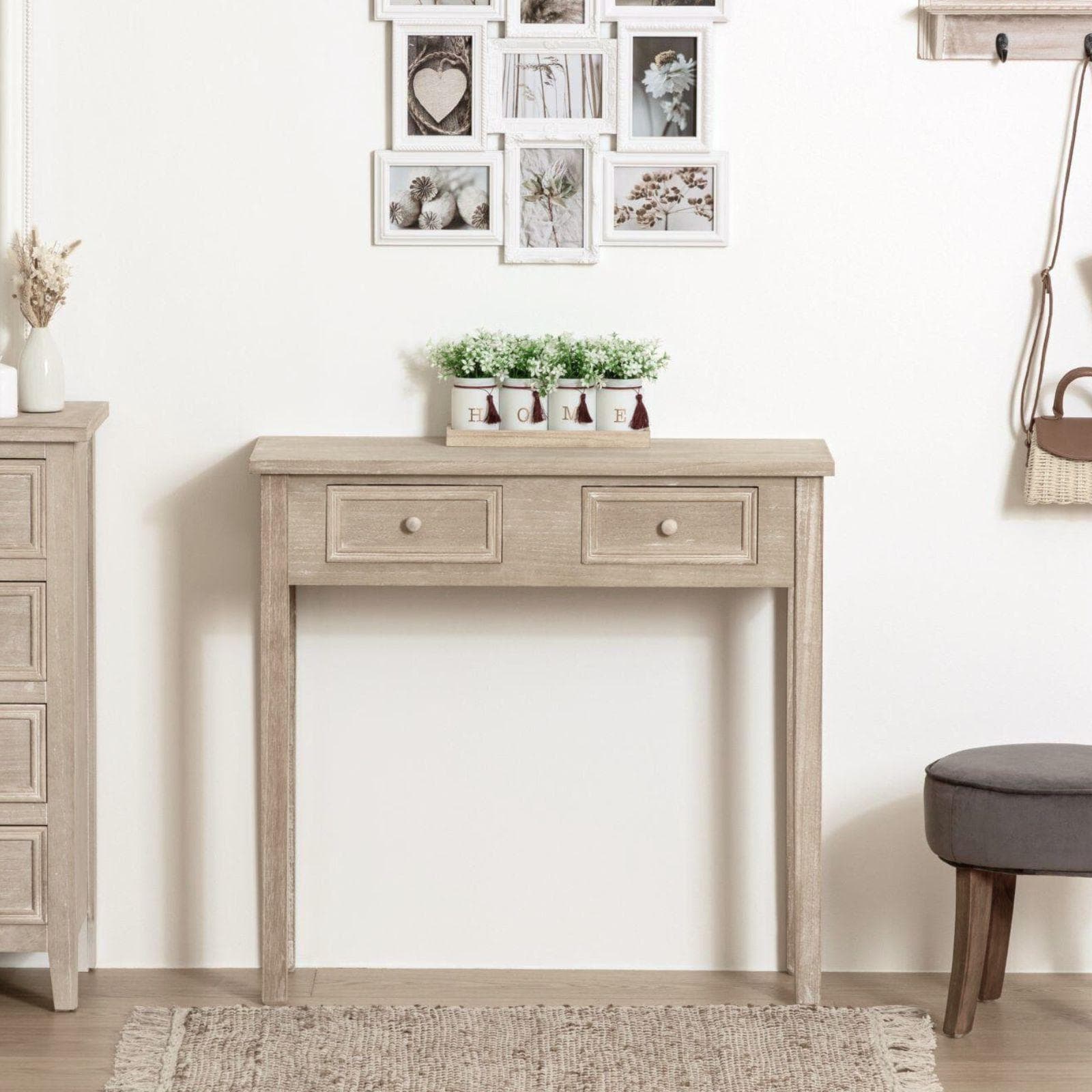 Consolle 80x76h cm effetto legno anticato con 2 cassetti - Eveline