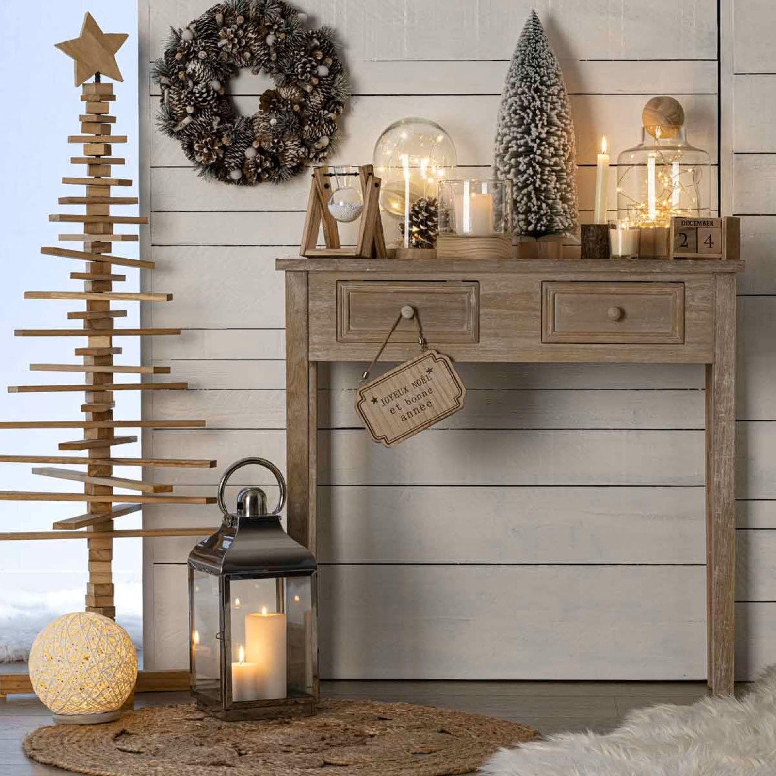 Consolle 80x76h cm effetto legno anticato con 2 cassetti - Eveline