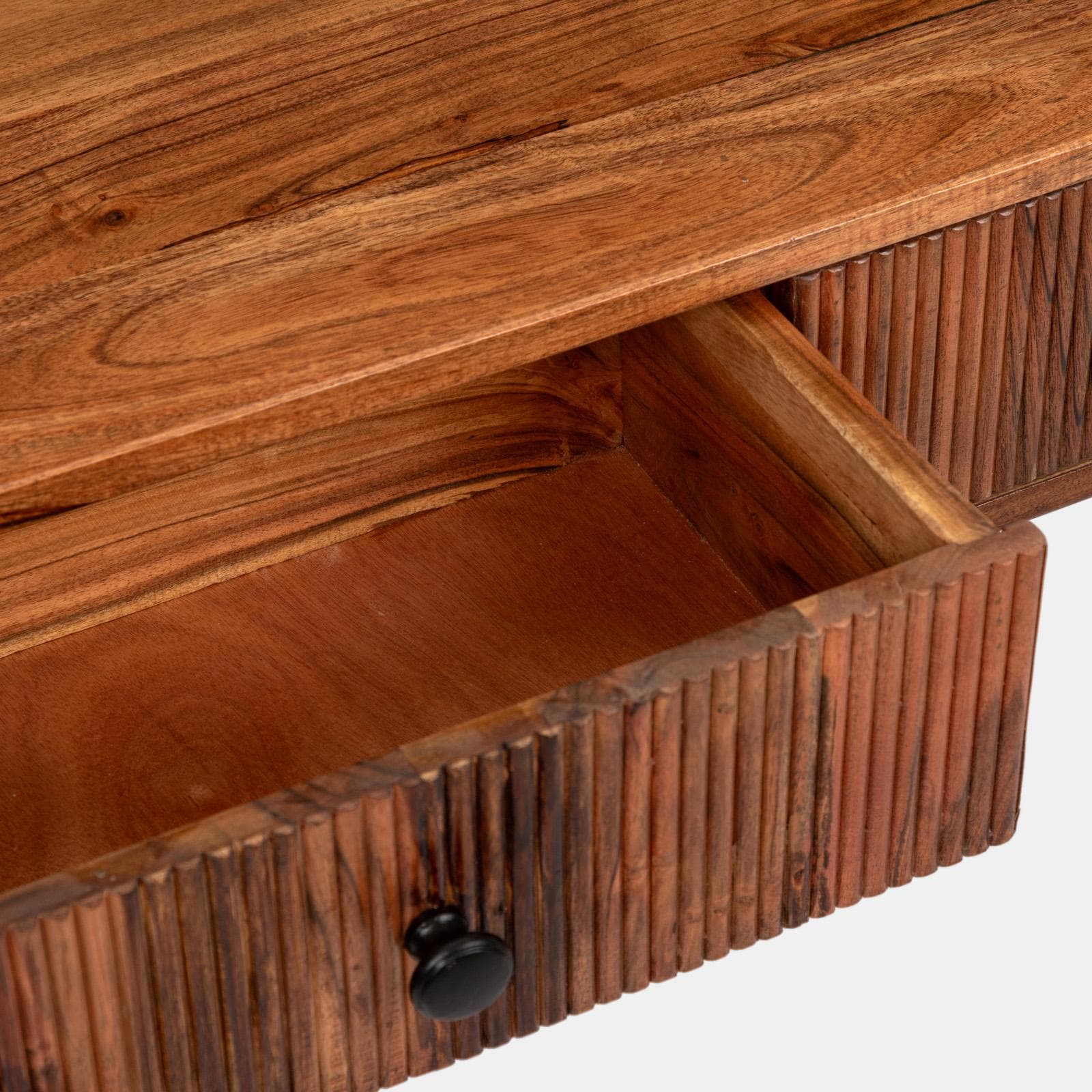Consolle 88x30 cm in legno di acacia cannettato con due cassetti - Reed